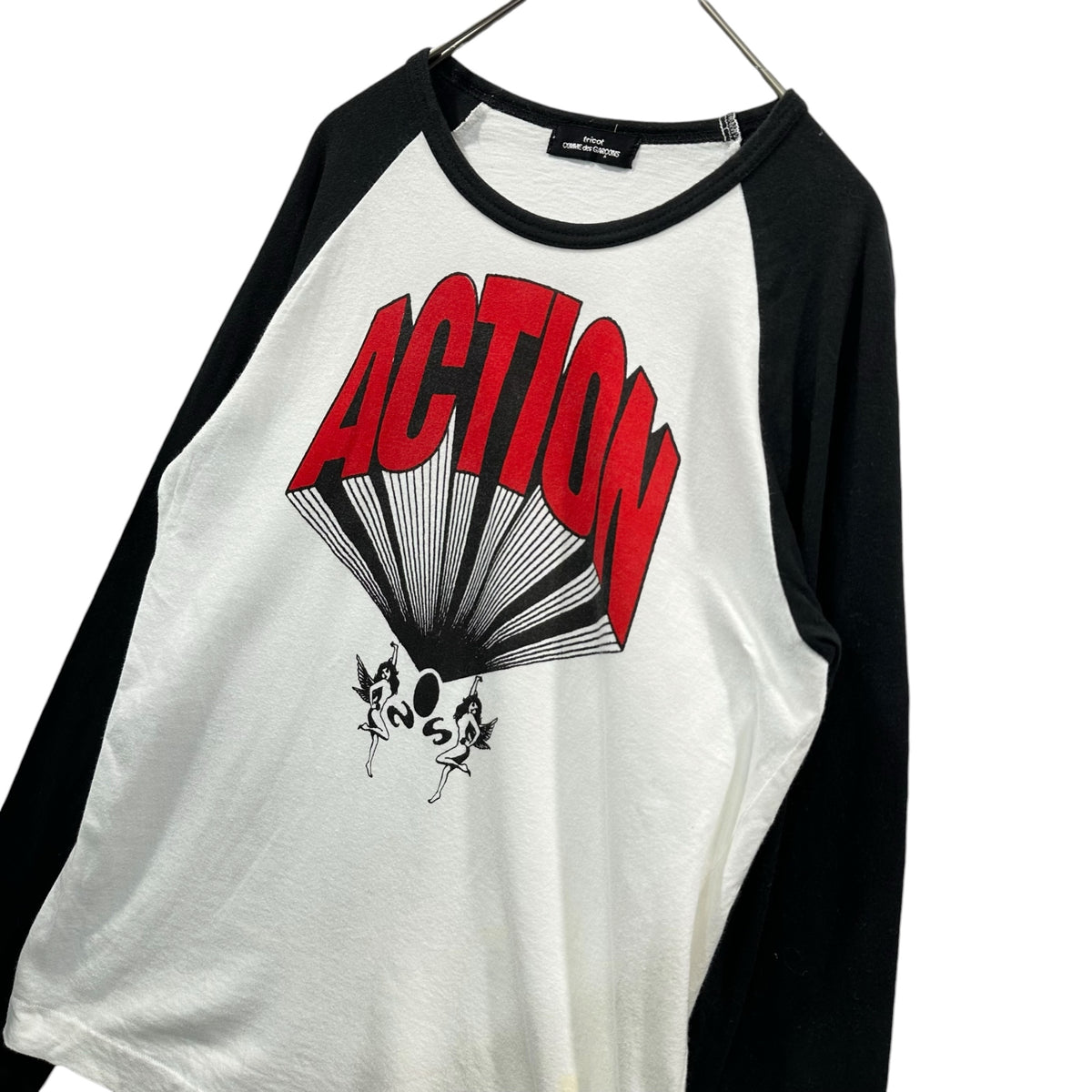 tricot COMME des GARCONS(トリココムデギャルソン) 2005SS Action Graphic Long Sleeve Raglan T-Shirt グラフィック 長袖 ラグラン 表記消(M程度) ホワイト×ブラック×レッド 2000's