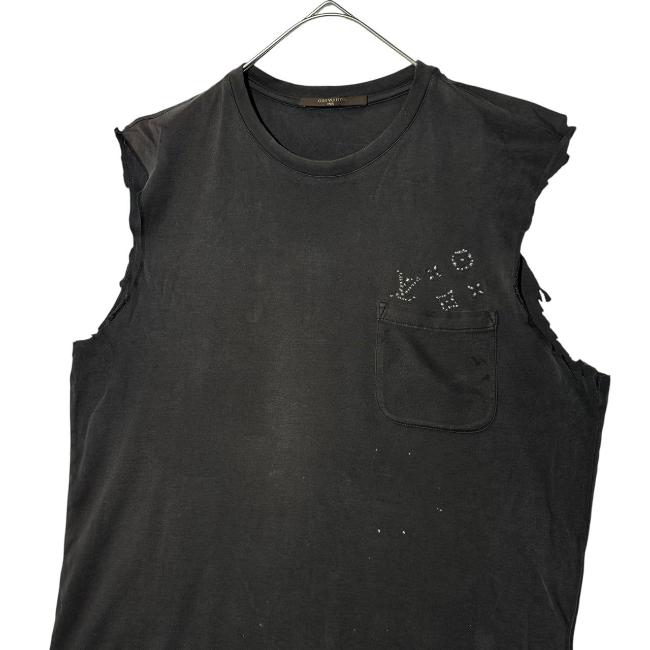 LOUIS VUITTON(ルイヴィトン) Cut-off Custom Monogram Print Pocket Sleeveless T-shirt カットオフ カスタム モノグラムプリント ポケット ノースリーブ Tシャツ S ブラック