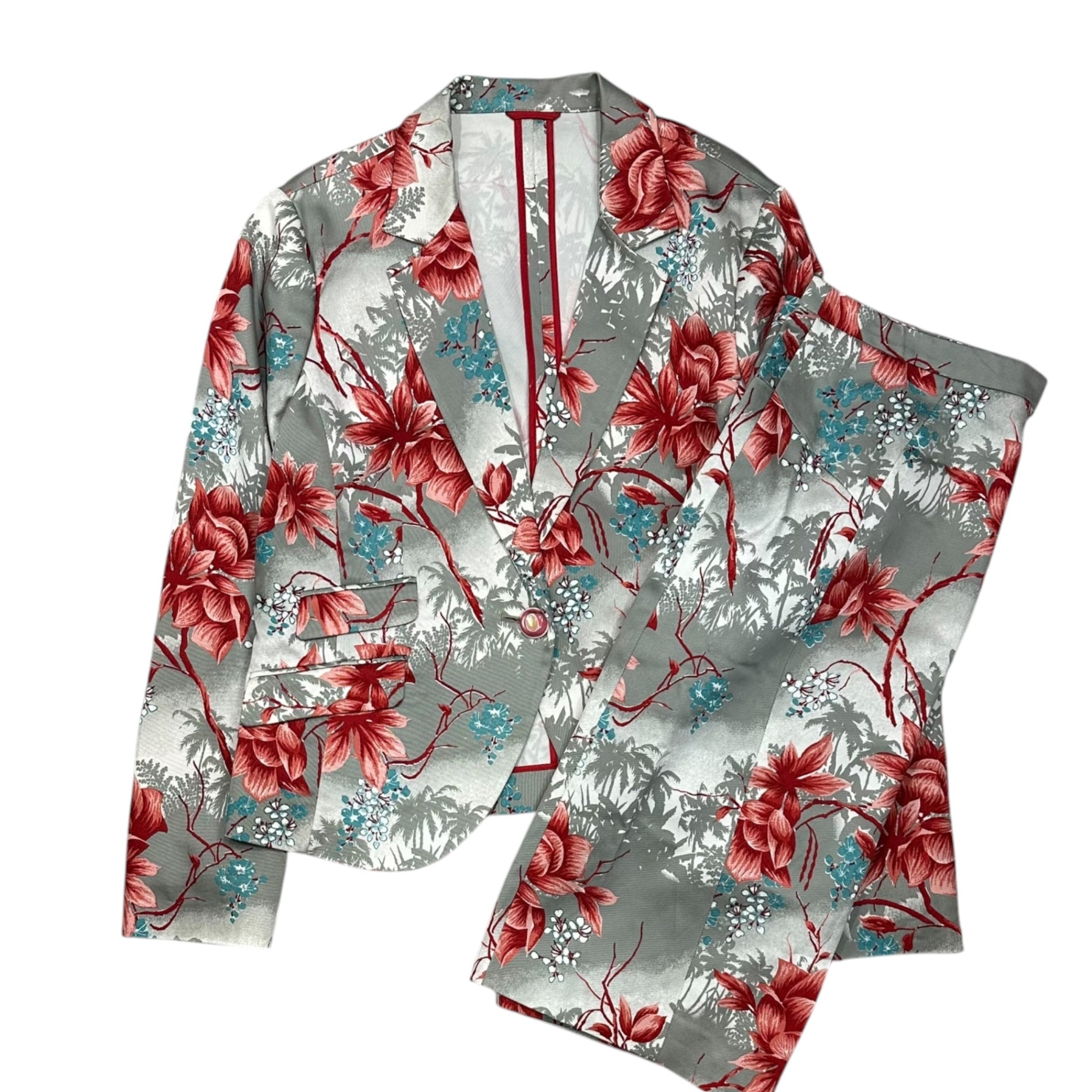 ETRO(エトロ) Old Floral Print Set Up オールド 花柄 プリント セットアップ 46 グレー×レッド