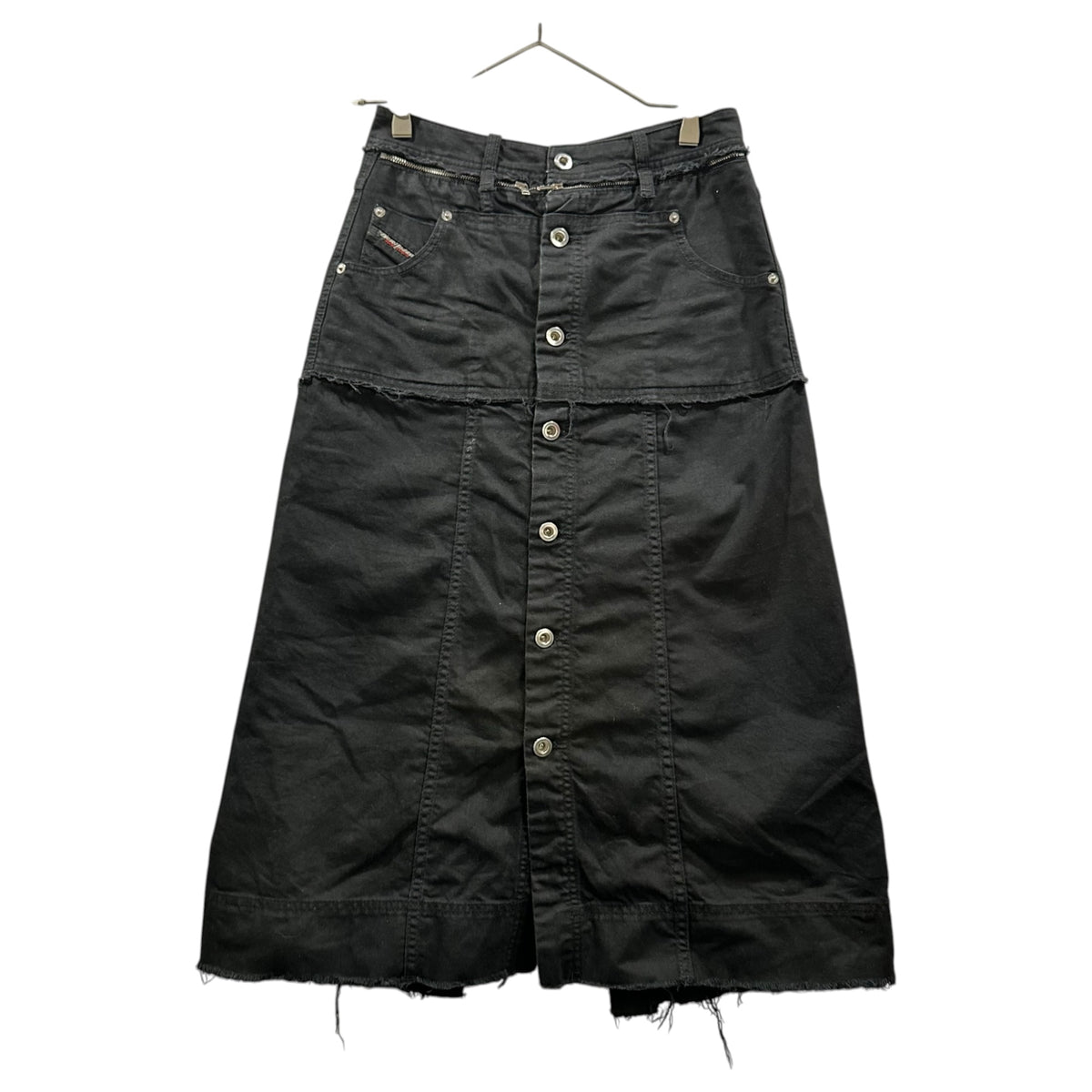 DIESEL(ディーゼル) Front-Button Cut-Off Back-Slit Skirt フロント ボタン カットオフ バック スリット スカート 00SF9D P-JORGE 0WAWK 25 ブラック