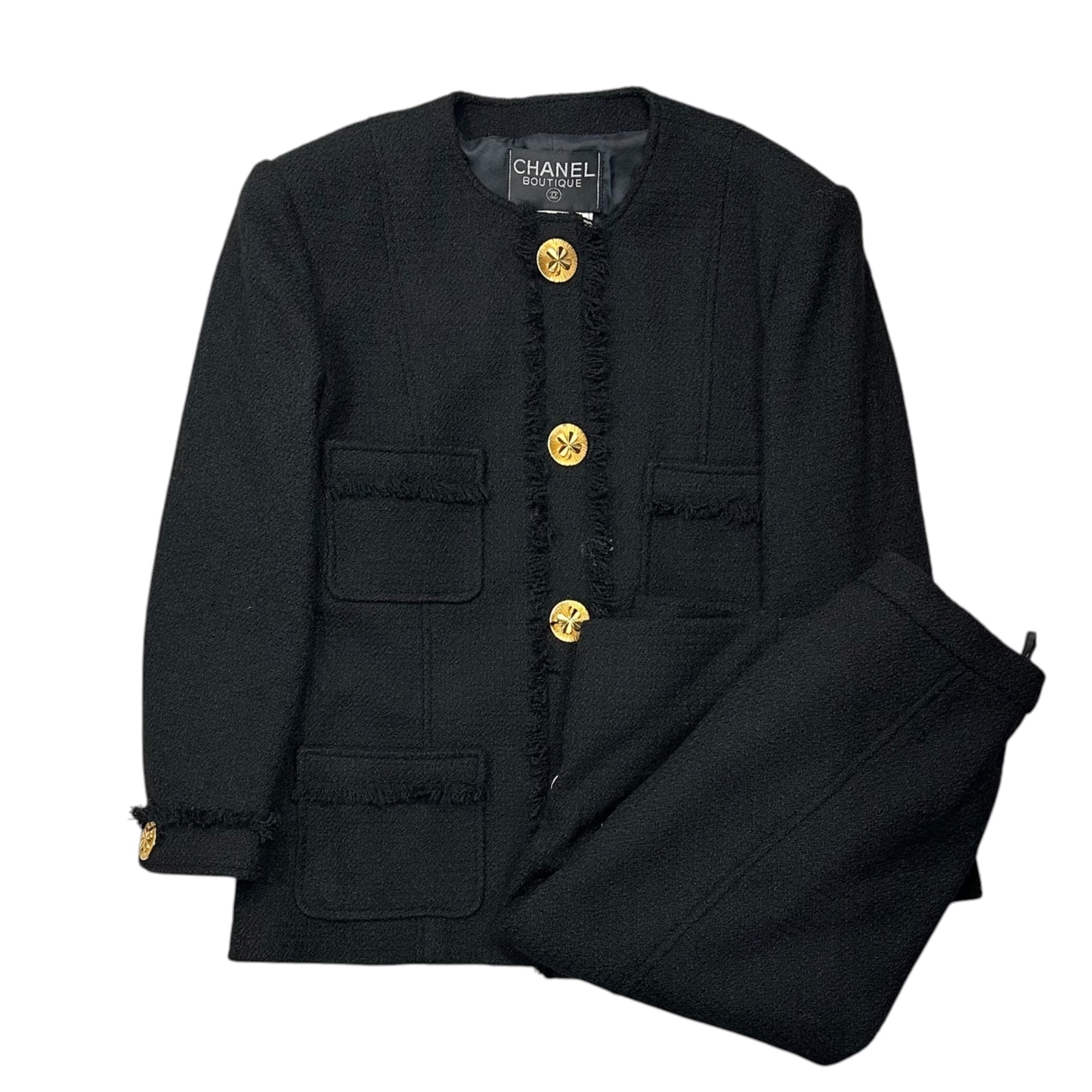 CHANEL(シャネル) Vintage Clover-Button Tweed Collarless Setup