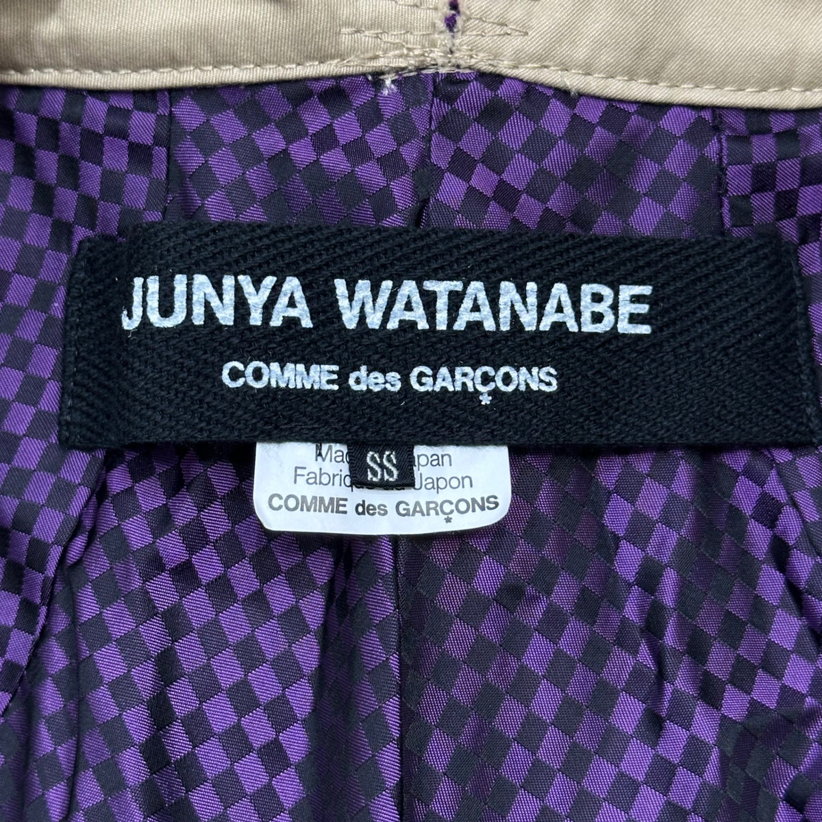 JUNYA WATANABE COMME des GARCONS(ジュンヤワタナベコムデギャルソン) 2006SS Inner Gingham-Check Chain Lock-Button Trench Half-Coat インナー ギンガム チェック チェーン ロック ボタン トレンチ ハーフ コート JQ-J006 SS ベージュ×パープル AD2005 00s アーカイブ