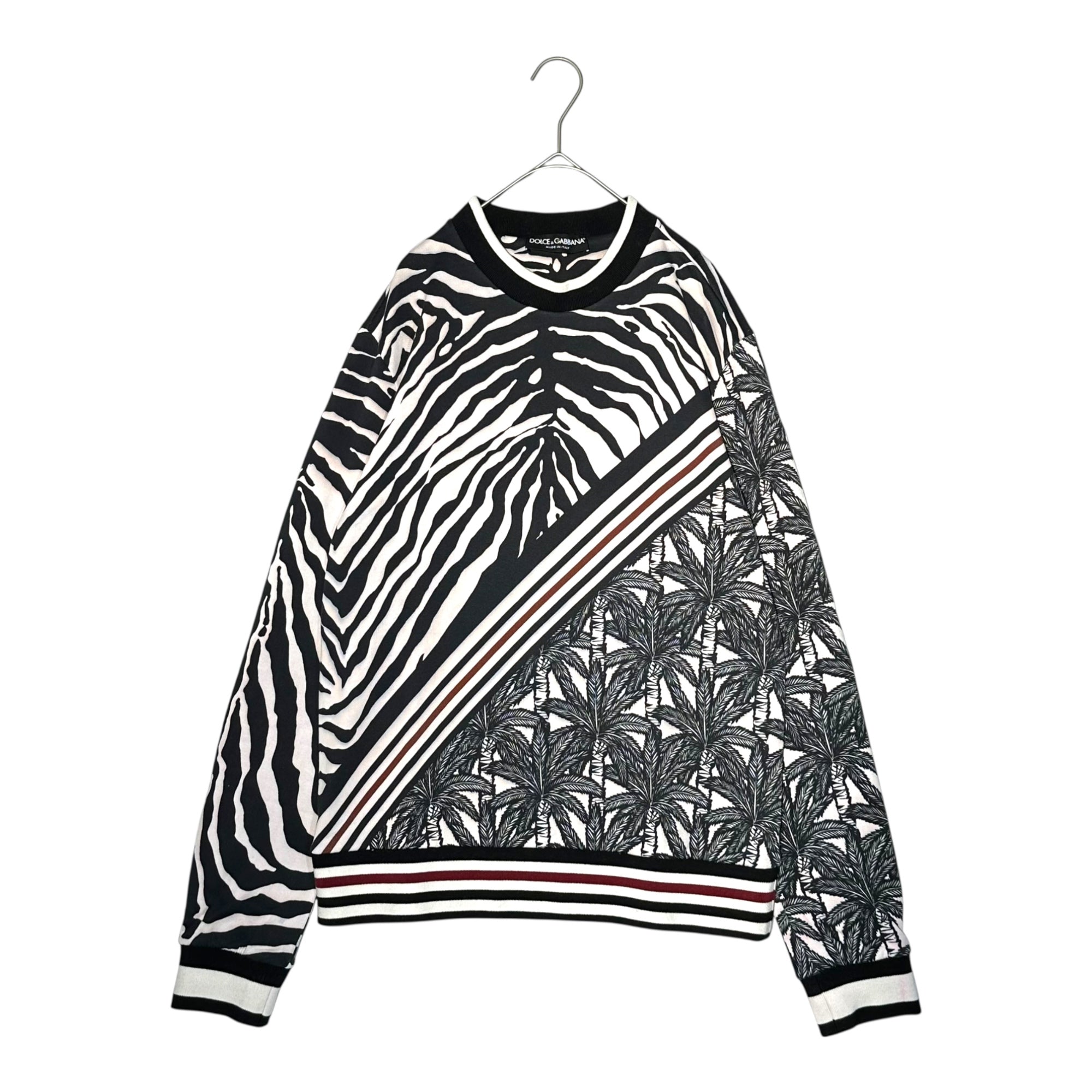 DOLCE&GABBANA(ドルチェ&ガッバーナドルガバ) Zebra Palm Tree Print Sweatshirt ゼブラ ヤシの木 プリント スウェット G9IE3T HP7EK 48(M程度) ブラック×ライトピンク
