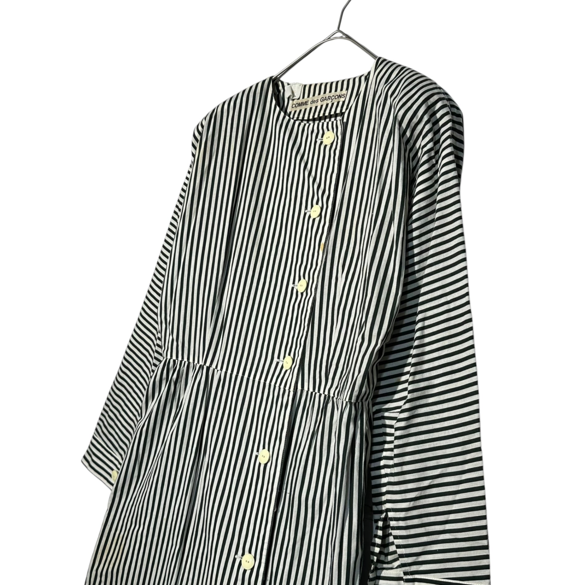 COMME des GARCONS(コムデギャルソン) 70～80's Cotton Collarless Striped Dress 70～80年代 コットン ノーカラー ストライプ ワンピース FREE ホワイト×ネイビー 川久保玲 本人期 アーカイブ
