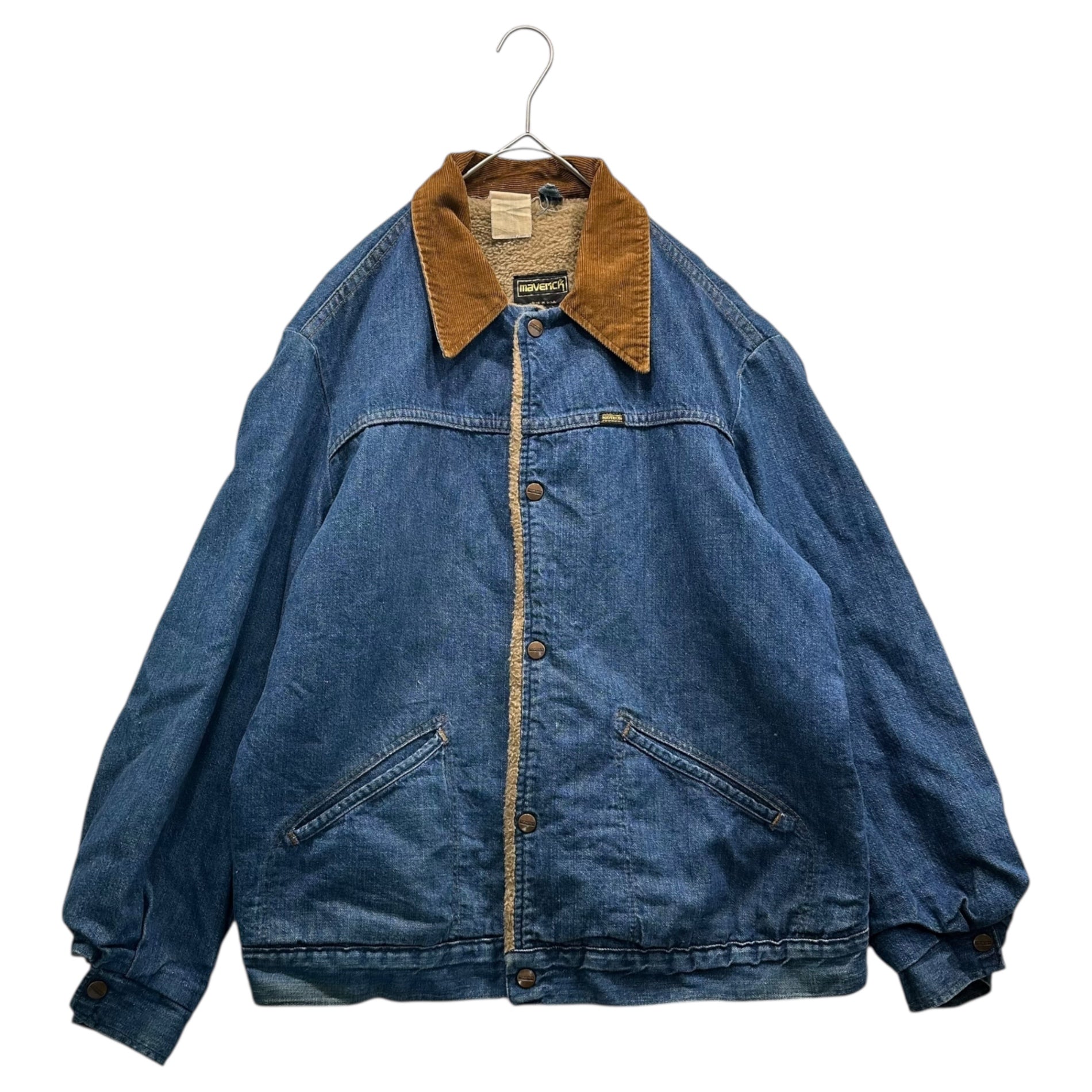 MAVERICK(マーベリック) 70's Collar Corduroy Inner Fleece Lining Western-Style Denim Jacket 70年代 襟 コーデュロイ 内ボア ウエスタン デニム ジャケット L程度 インディゴ×ブラウン タグ印字消え ヴィンテージ