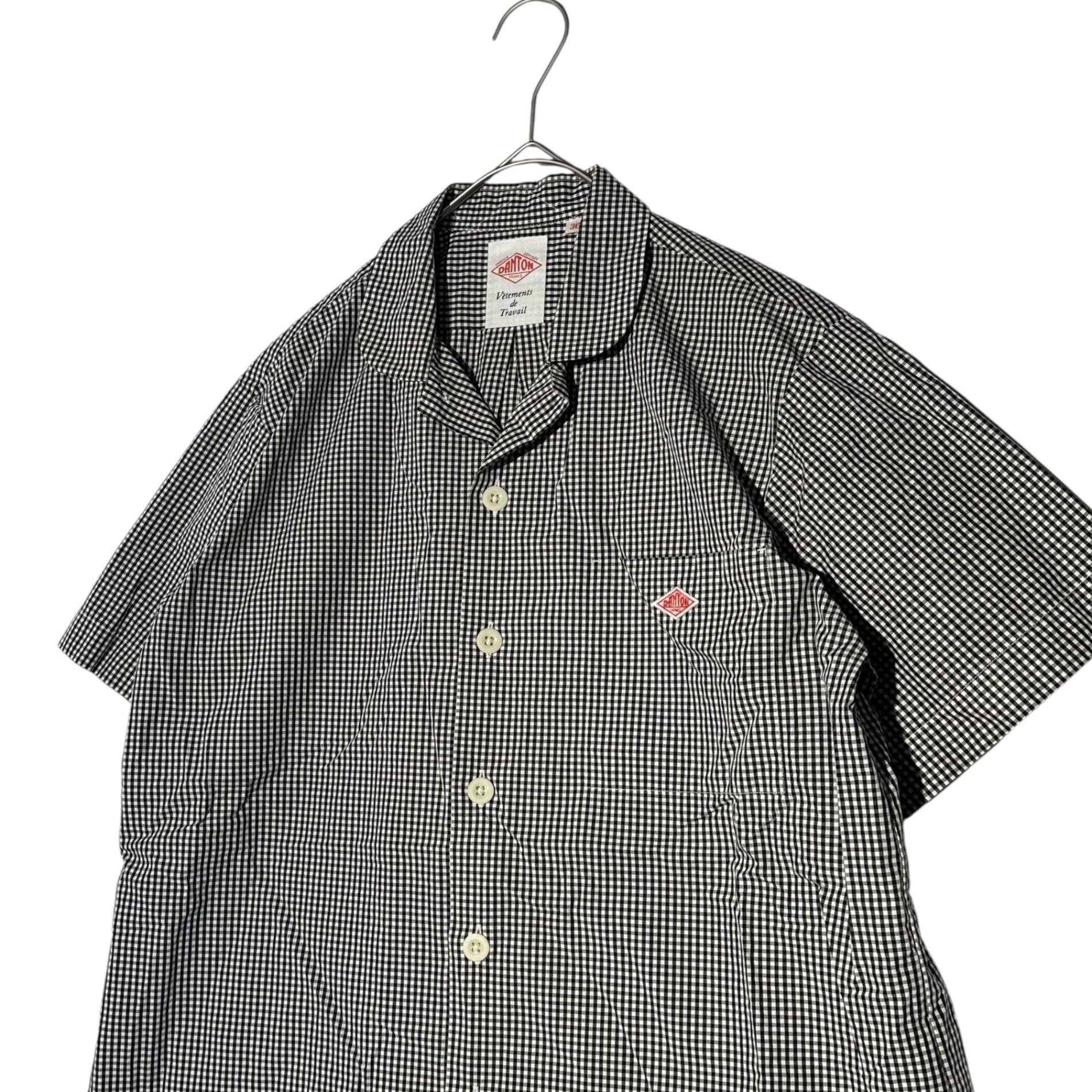 DANTON(ダントン) Custom Cotton Poplin Round Collar Work Shirt 別注 コットン ポプリン 丸襟 ワークシャツ DT-B0079 36(S程度) ブラック×ホワイト