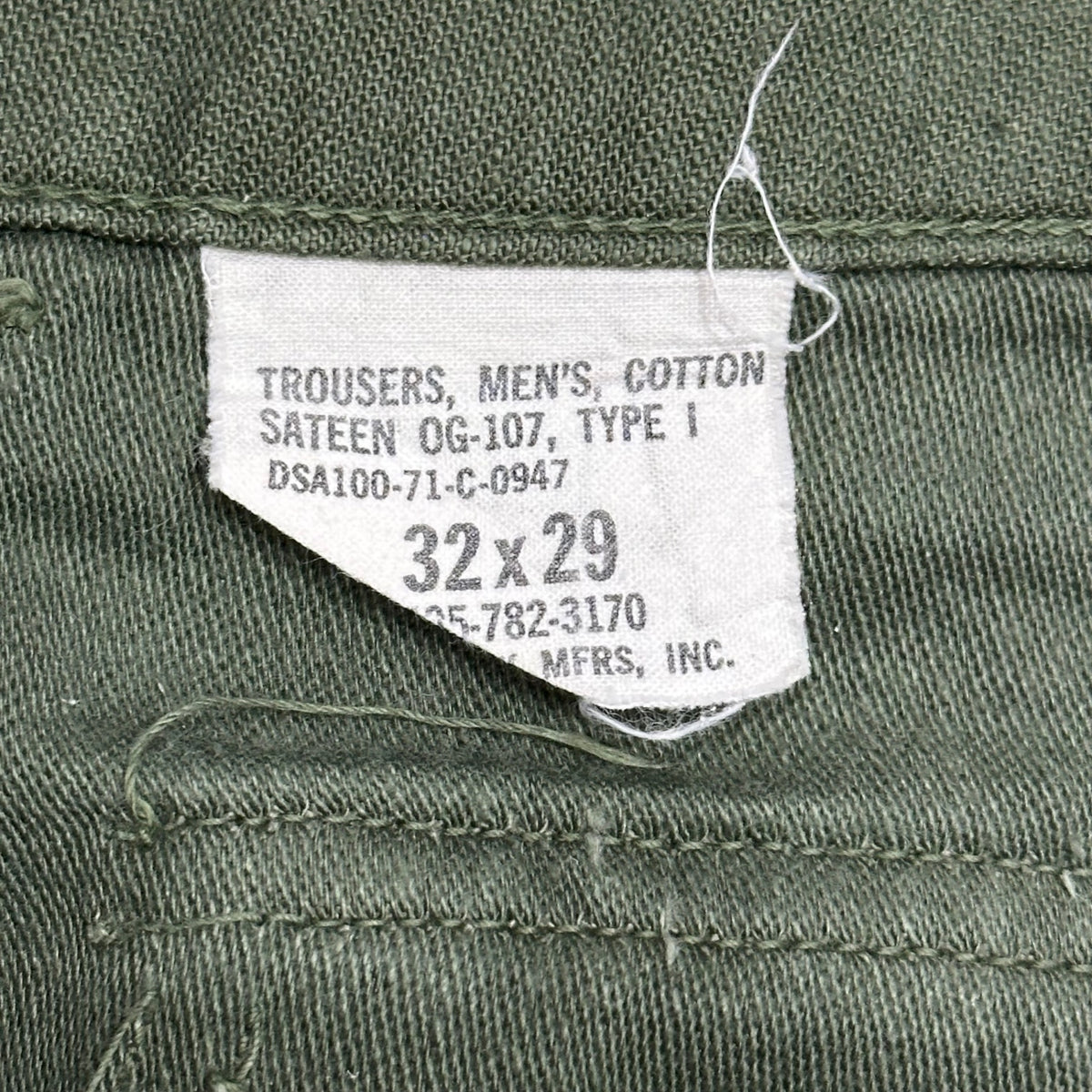 US ARMY(アメリカ軍) 1970's TROUSERS, MEN'S, COTTON SATEEN OG-107, TYPE 1 ベイカー パンツ 8405-782-3170 32×29 オリーブ 1971年製 70年代 ヴィンテージ ミリタリー