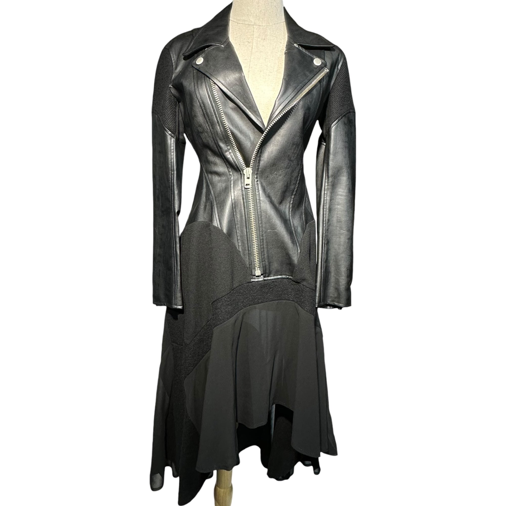 COMME des GARCONS JUNYA WATANABE(コムデギャルソンジュンヤワタナベ) 13AW Faux Leather Layered Double Rider Dress フェイクレザー レイヤード ダブル ライダース ワンピース JL-O003 XS ブラック AD2013