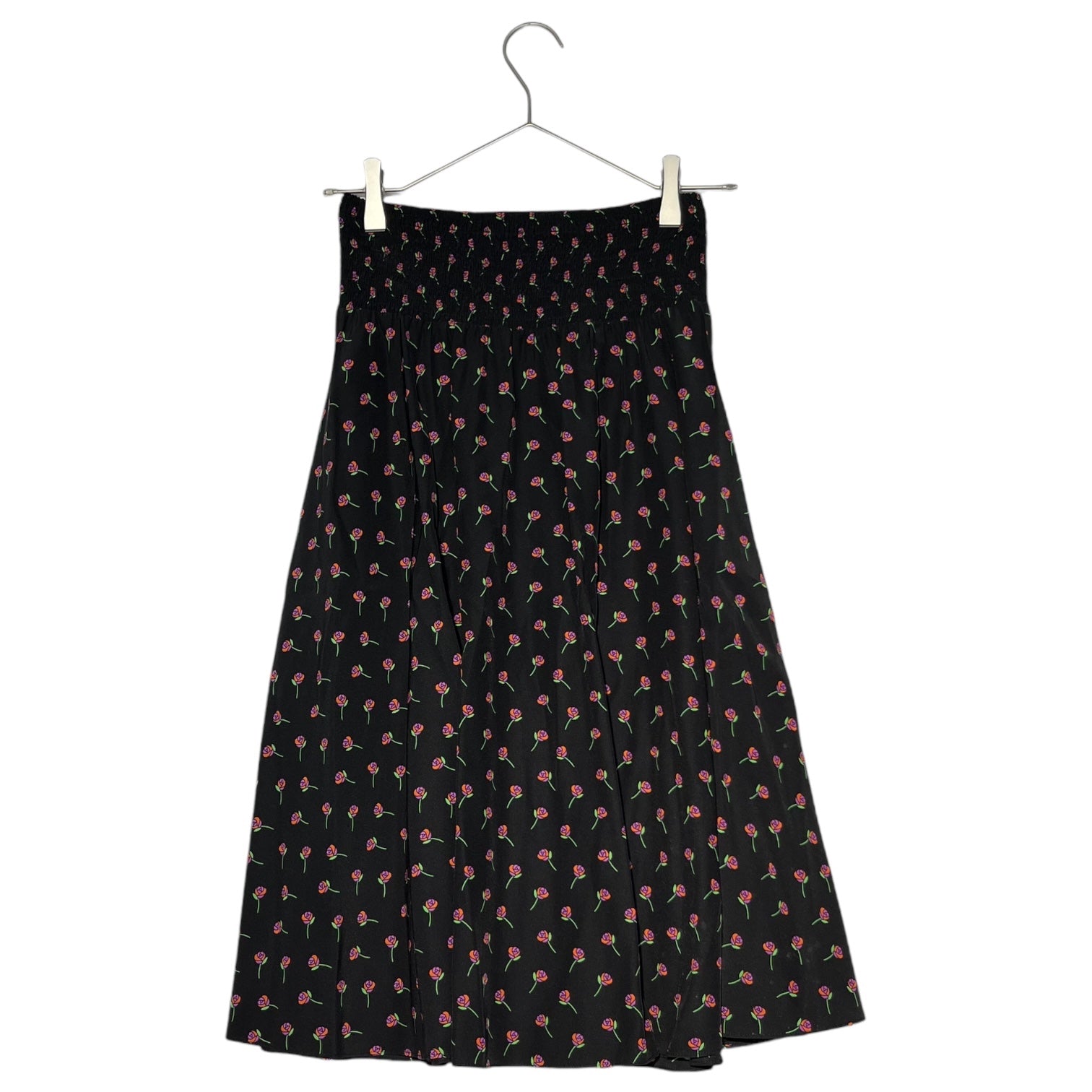 PRADA(プラダ) 17SS Rose print gathered flare skirt 薔薇プリント ギャザー フレア スカート P159NR 36(S程度) ブラック×ピンク