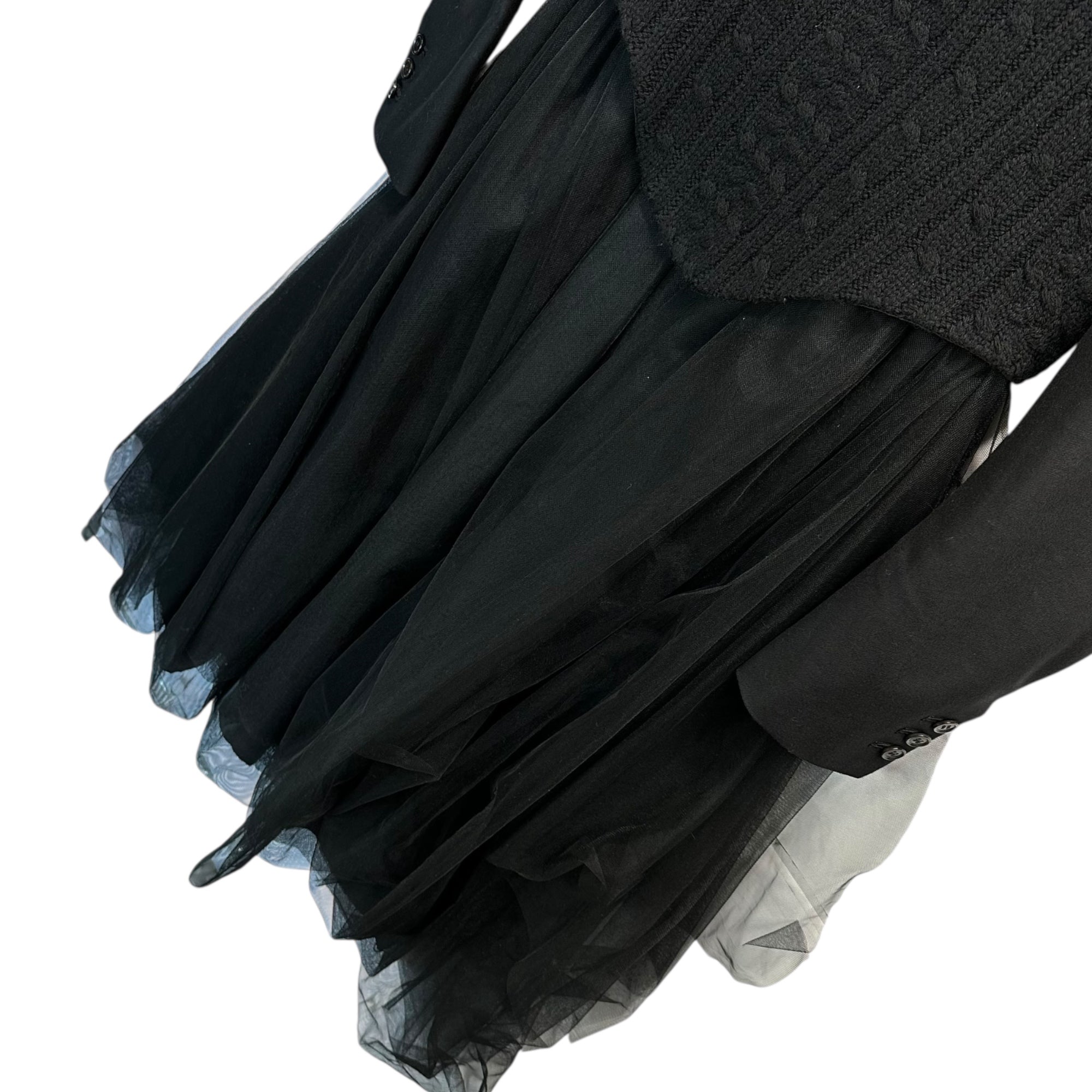 noir kei ninomiya(ノワールケイニノミヤ) 23AW Knit-Panel Tailored Sleeve Tulle Dress ニット切替 テーラード スリーブ チュール ワンピース 3L-O012 S ブラック AD2023