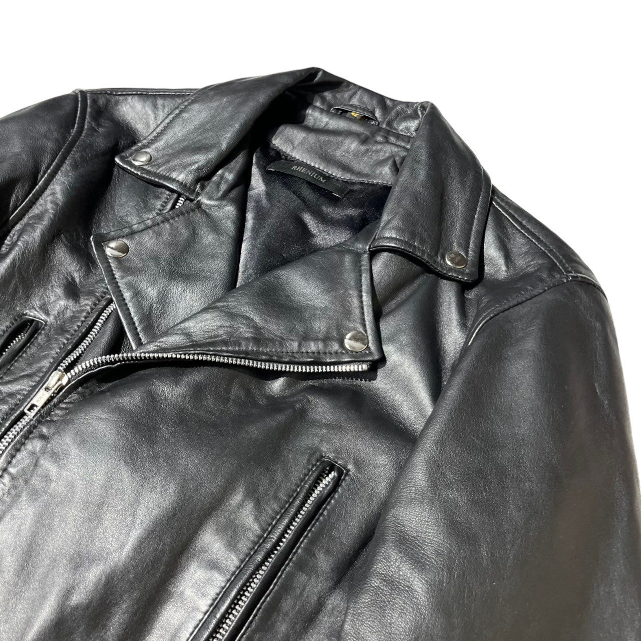 RHENIUM(レニウム) leather double ラeather double riders jacket レザー ダブル ライダース  ジャケット 42(L程度) ブラック