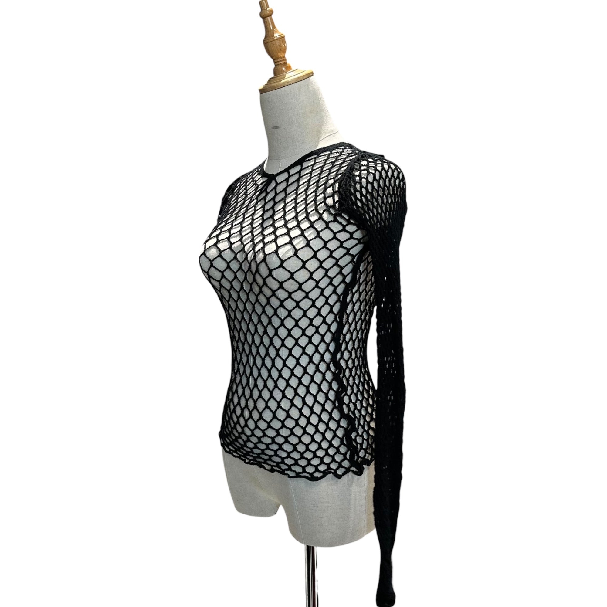 COMME des GARCONS JUNYA WATANABE(コムデギャルソンジュンヤワタナベ) Wool Nylon Mesh Knit Top ウール ナイロン メッシュ カットソー JT-T027 FREE ブラック