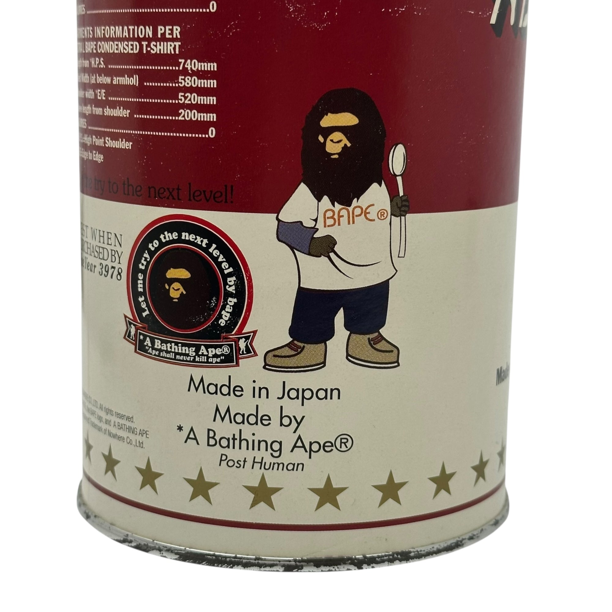 A BATHING APE(アベイシングエイプ) 90~00's BAPE “HAND PRINT APE HEAD / CAN TEE” 90年代 00年代 ベイプ 手刷り ハンドプリント エイプ ヘッド 缶 Tシャツ シリアルナンバー有 M ホワイト×ブラック 少数生産 稀少品 手刷りの為一点物