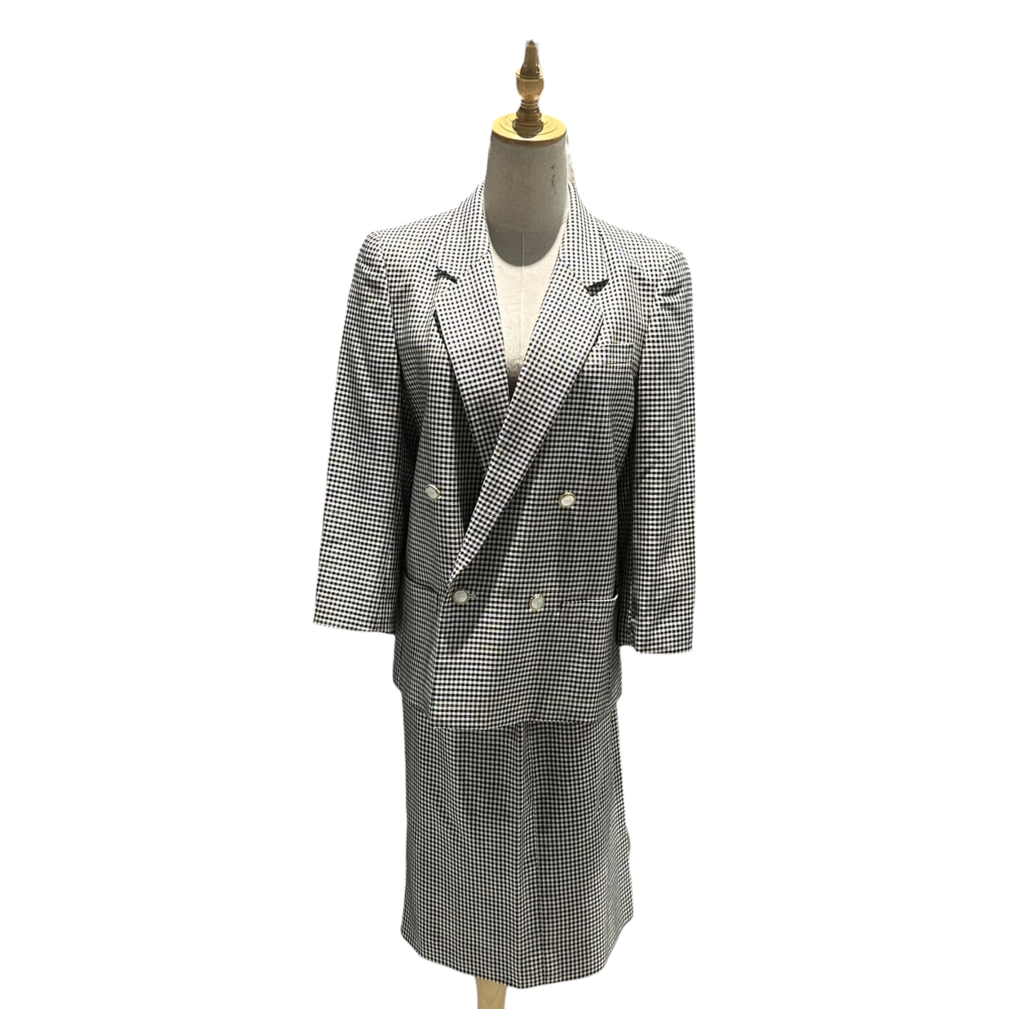 Burberry’s(バーバリーズ) 1990's Houndstooth Double-Dreasted Blazer Setup 千鳥柄 ダブル ブレザー スカート セットアップ FJ051-666 7AR ホワイト×ブラック 90年代 ヴィンテージ テーラード ジャケット ウール シルク 上下