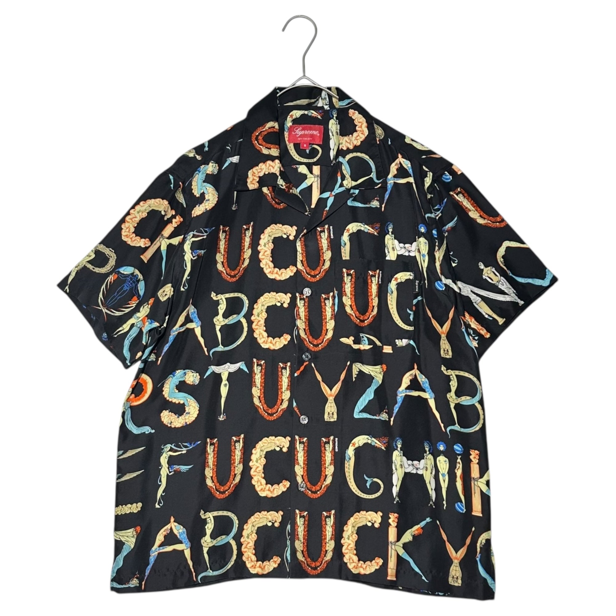 SUPREME(シュプリーム) 18SS Alphabet Silk Shirt アルファベット シルク 半袖 シャツ S ブラック×マルチカラー