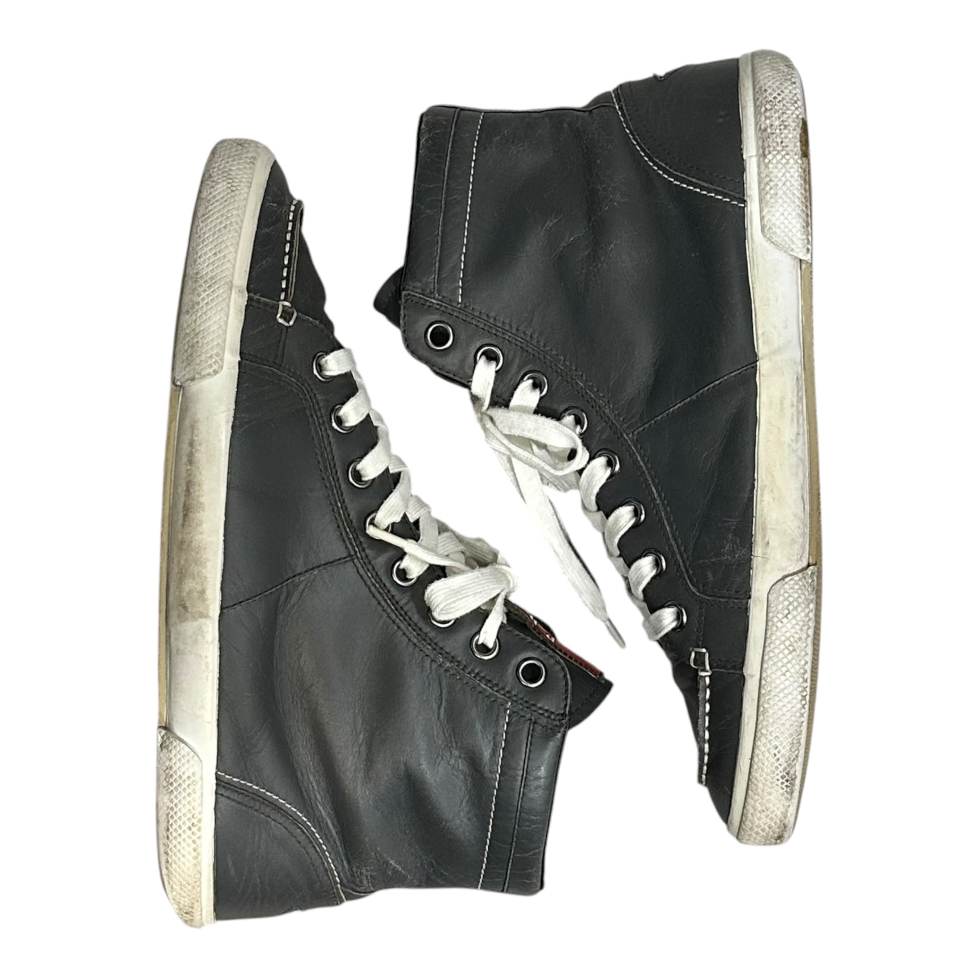 PRADA(プラダ) High-Top Leather Sneakers with Heel Triangle Logo