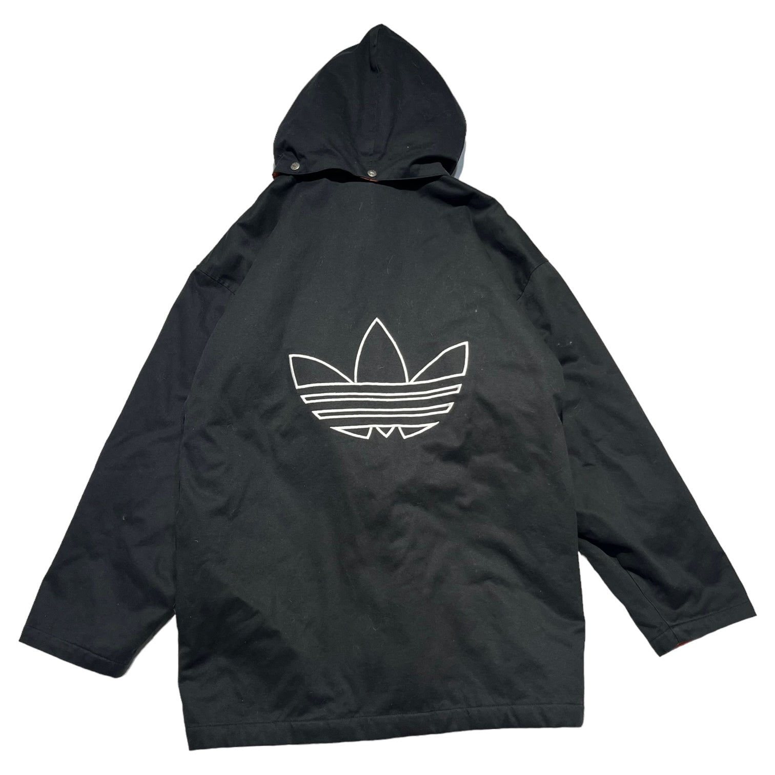 adidas(アディダス) 90's back logo hooded jacket バックロゴ フーデット ジャケット L ブラック×オレンジ 万国旗タグ　90年代