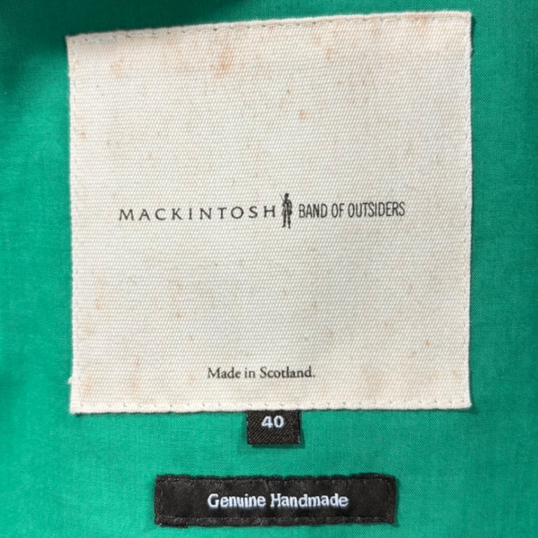 MACKINTOSH×BAND OF OUTSIDERS(マッキントッシュ×バンドオブアウトサイダーズ) Laurel Eve Sam Text Print Rubber-Coated Coat ロレル イブサム テキスト プリント ゴム引き コート 40 ブラック