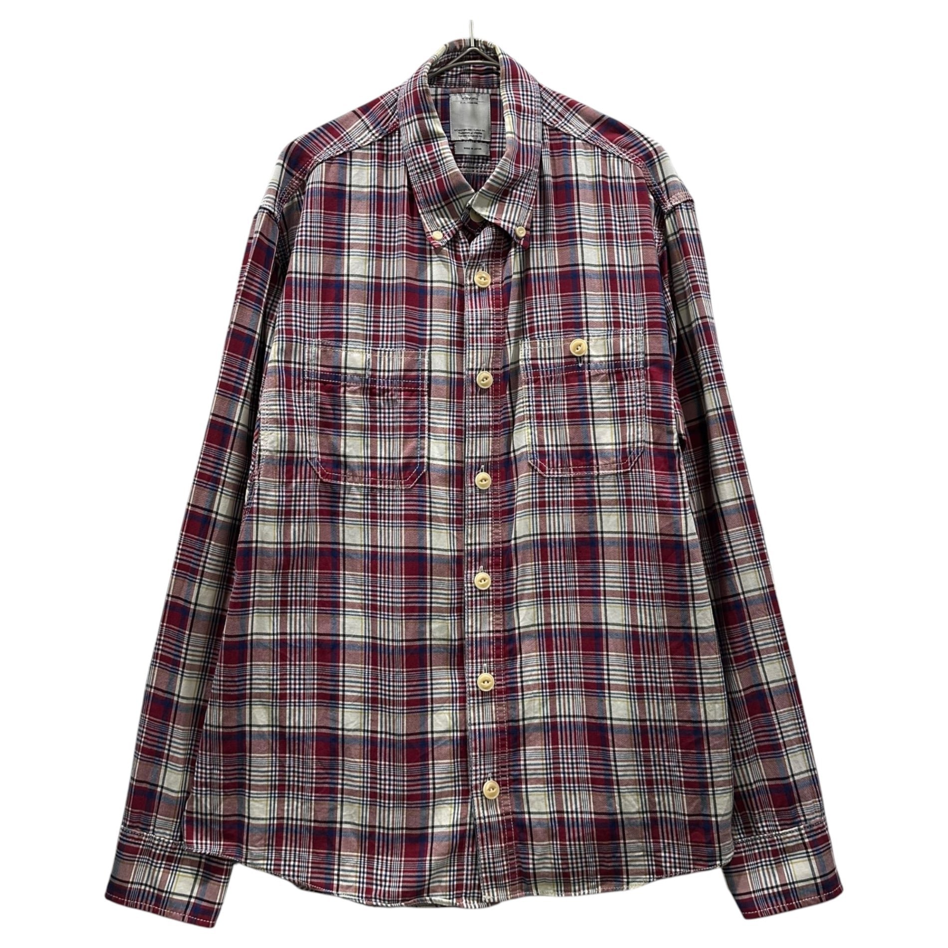 VISVIM(ビズビム/ヴィズヴィム) Plaid Button-Down Shirt チェック ボタン ダウン シャツ VS0001535 S レッド