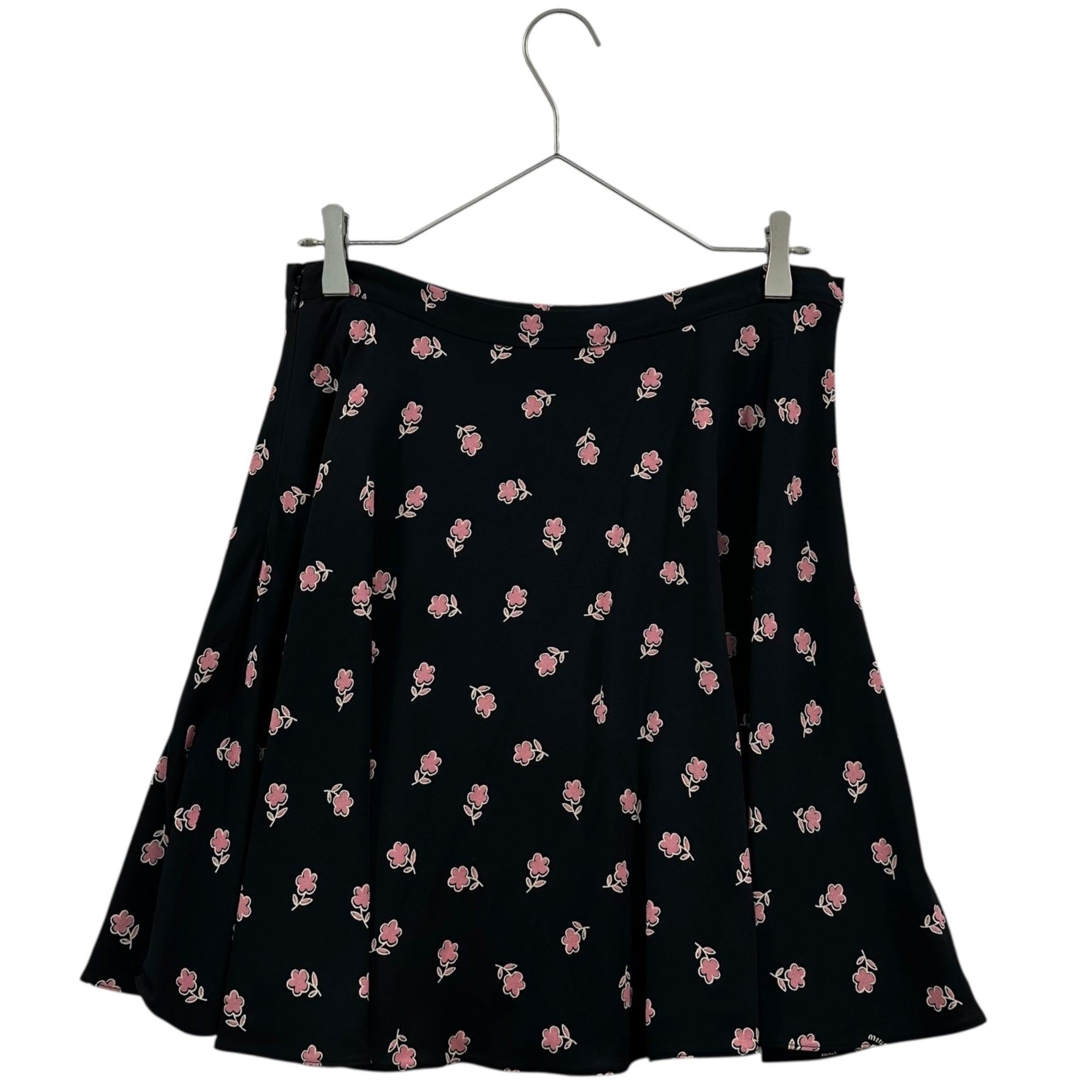 miu miu(ミュウミュウ) Floral Print Flared Mini Skirt 花柄 フレア ミニ スカート MG807 1LA3 44 ブラック×ピンク