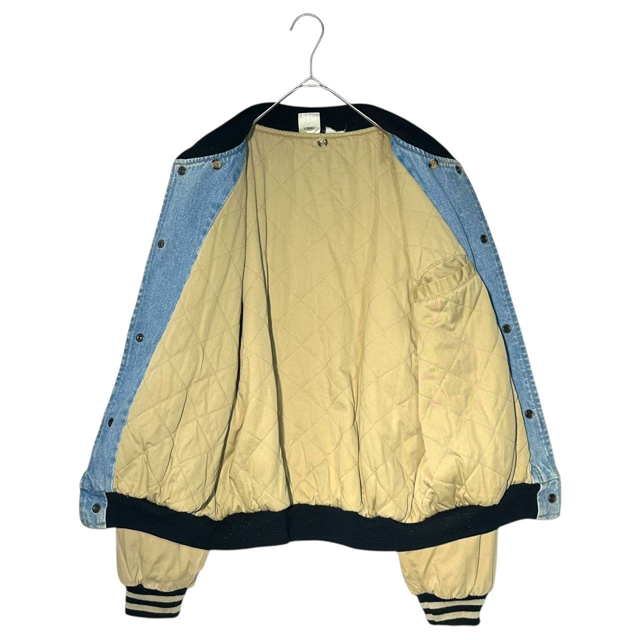 Disney(ディズニー) 90's "MICKEY MOUSE" Denim Stadium Jacket ミッキー デニム 切替 スタジャン 表記無(L程度) ライトインディゴ×カーキ 90年代 ヴィンテージ ジャケット ブルゾン 古着