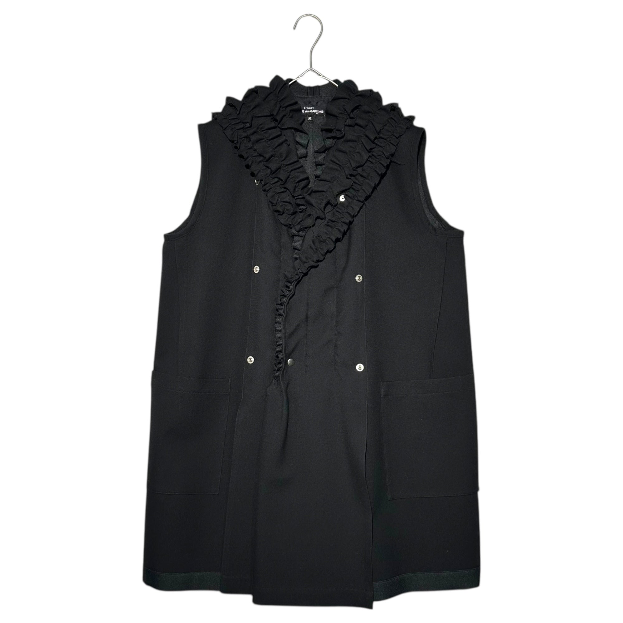 tricot COMME des GARCONS(トリココムデギャルソン) 19AW Sleeveless Ruffled Coat スリーブレス フリル コート TD-V004 M ブラック AD2019