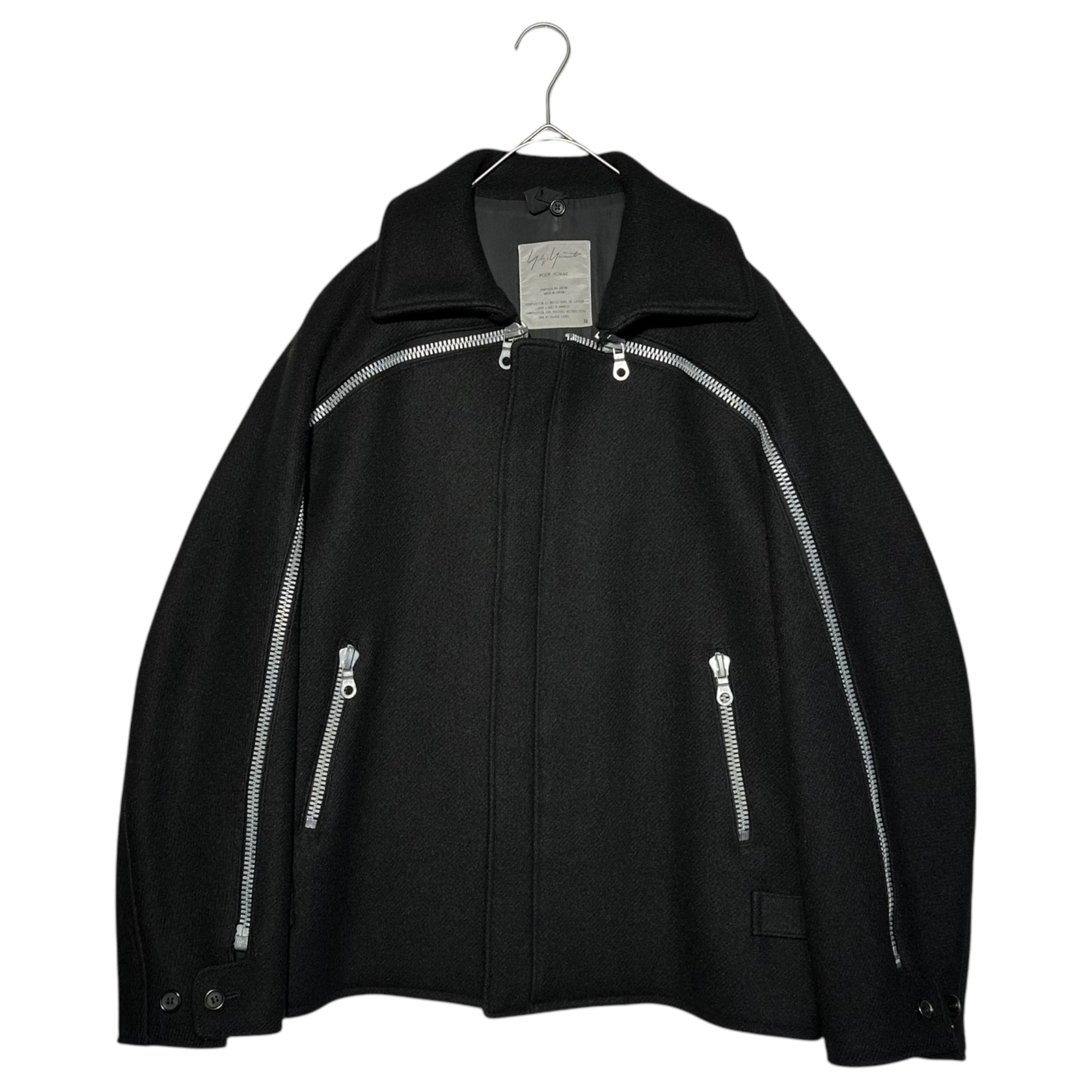 YOHJI YAMAMOTO POUR HOMME(ヨウジヤマモトプールオム) 91AW 6.1 THE MEN Multiple zipper melton blouson ヴィンテージ 多重 ファスナー メルトン ブルゾン ブラック ririジップ アーカイブ 稀少品