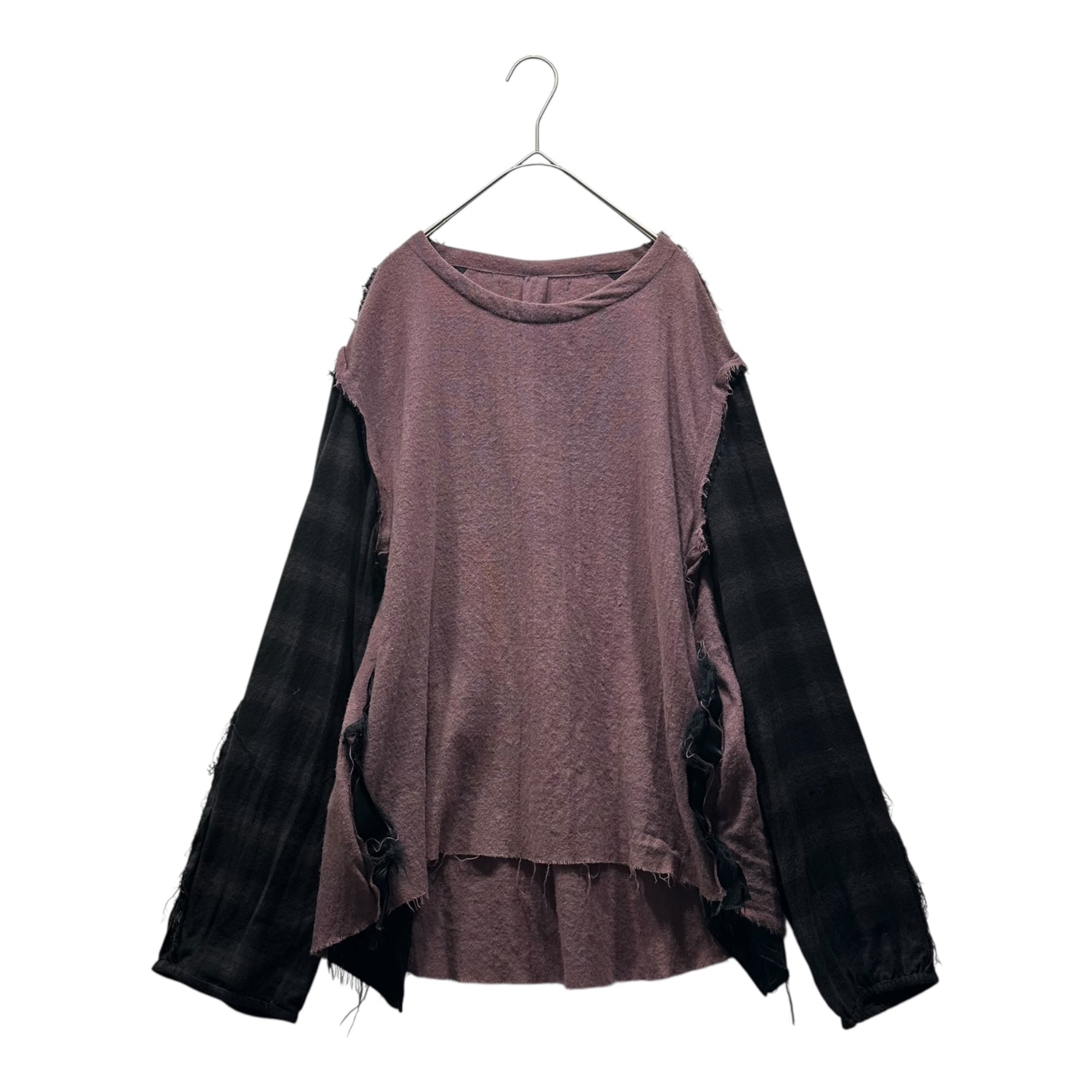 Leh(レー) Sleeve-Split Wool Pullover Shirt 袖切替 ウール プルオーバー シャツ M パープル×ブラック