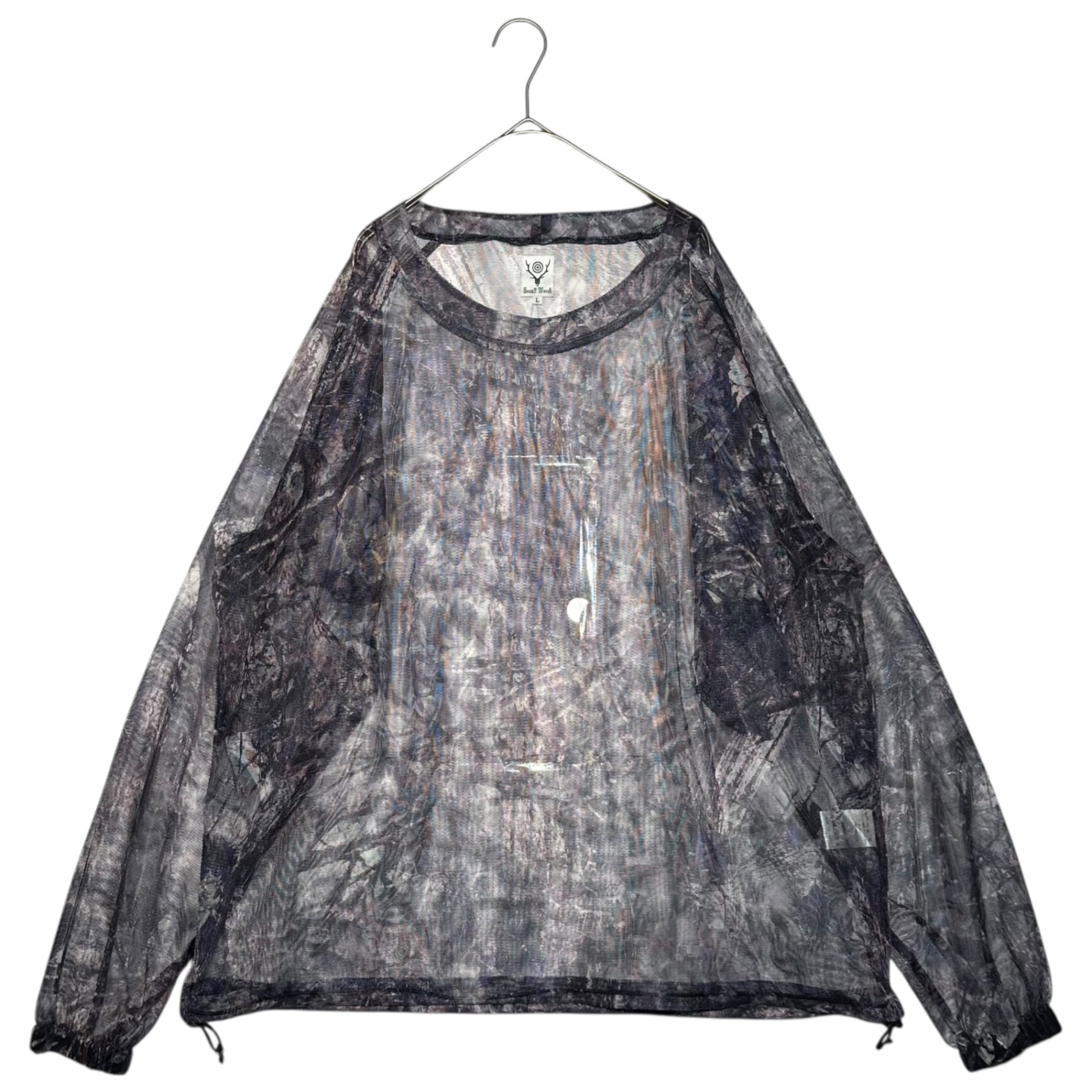 South2 West8 S2W8(サウス2ウエスト8) 23SS Bush Crew Neck Shirt - Poly Lightweight Mesh/Print ブッシュ クルーネック シャツ GL795 L パープル メッシュ シアー シースルー 長袖 Tシャツ カットソー