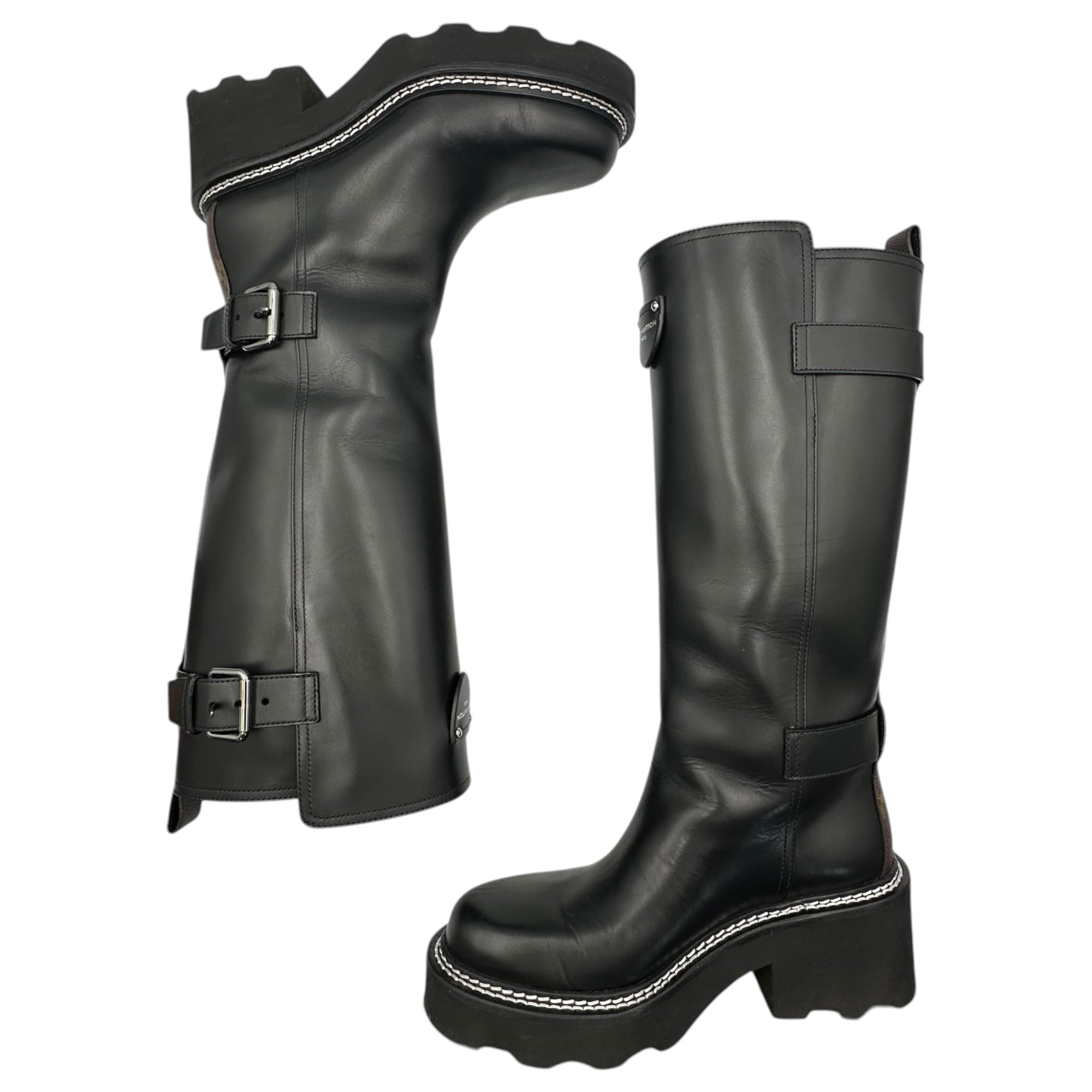 LOUIS VUITTON(ルイヴィトン) 24AW LV Beaubourg High Boot ボブール ライン ロング ブーツ カーフ 製造番号：MA0254 36(23cm程度) ブラック×ブラウン