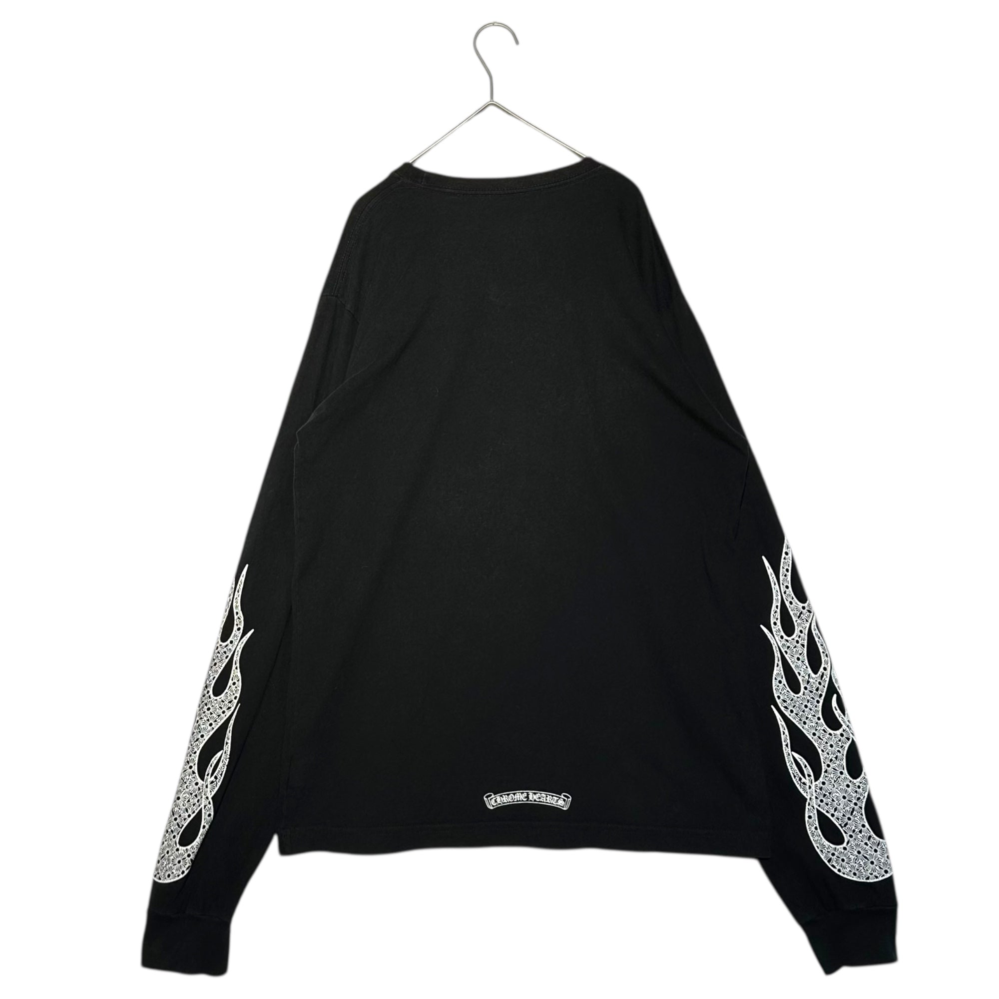 CHROME HEARTS(クロムハーツ) Flame Cross L/S Tee フレイム クロス 長袖 Ｔシャツ 表記消(M程度) ブラック ファイヤー ポケット ロゴ