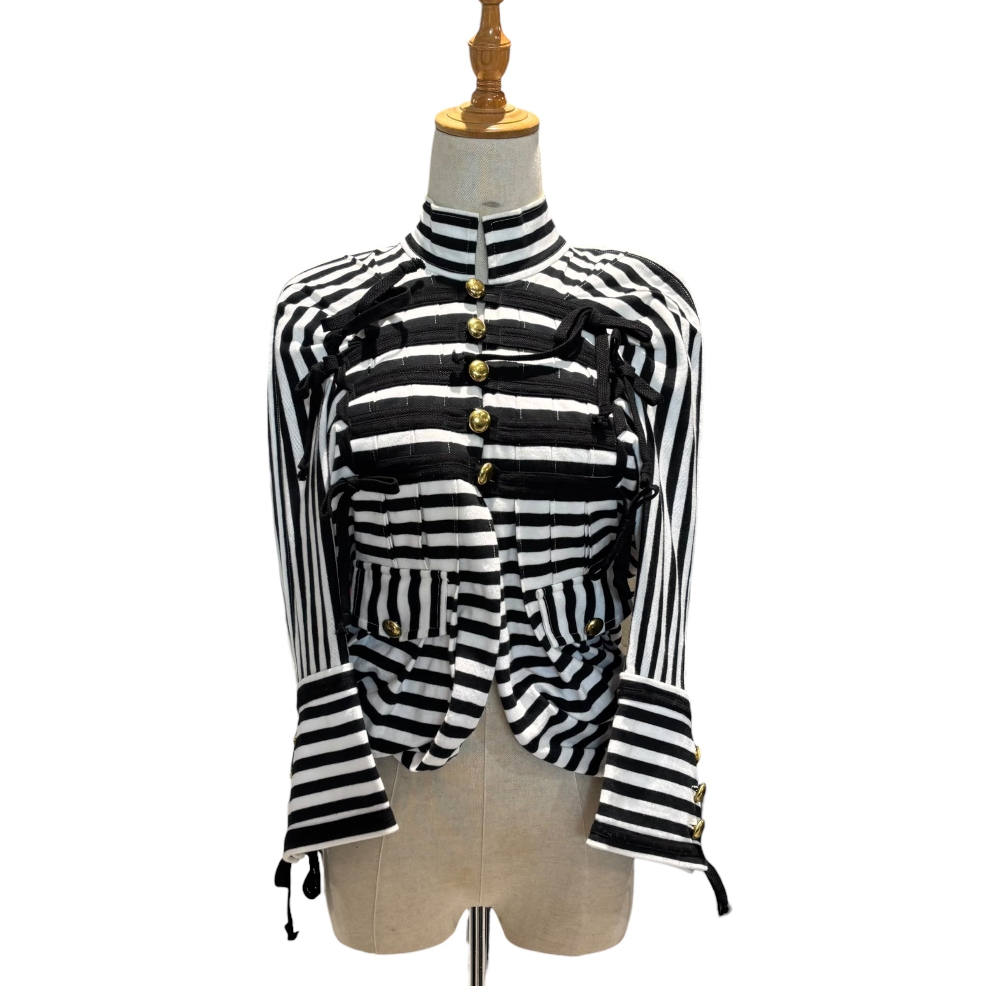 TAO COMME des GARCONS(タオコムデギャルソン) 09SS Wide Sleeve Cotton Short-Length Napoleon Jacket ワイド スリーブ コットン ショートレングス ナポレオン ジャケット 3C-T031 S ホワイト×ブラック AD2008