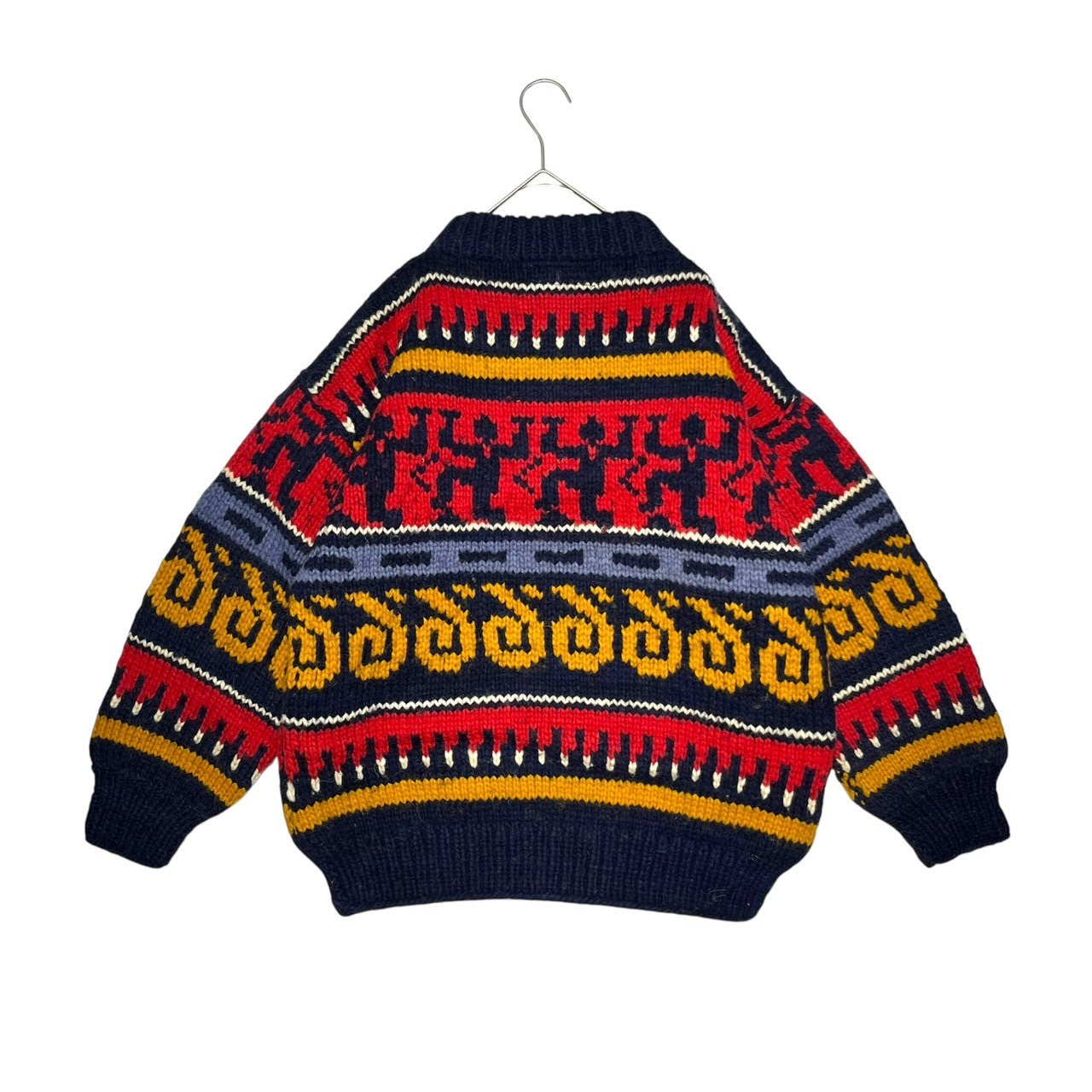 INDIGENOUS DESIGNS(インディアンデザインズ) Ecuador made Indian low gauge knit エクアドル製 インディアン ローゲージ ニット M ネイビー×レッド 環境保護 サスティナブル オーガニック