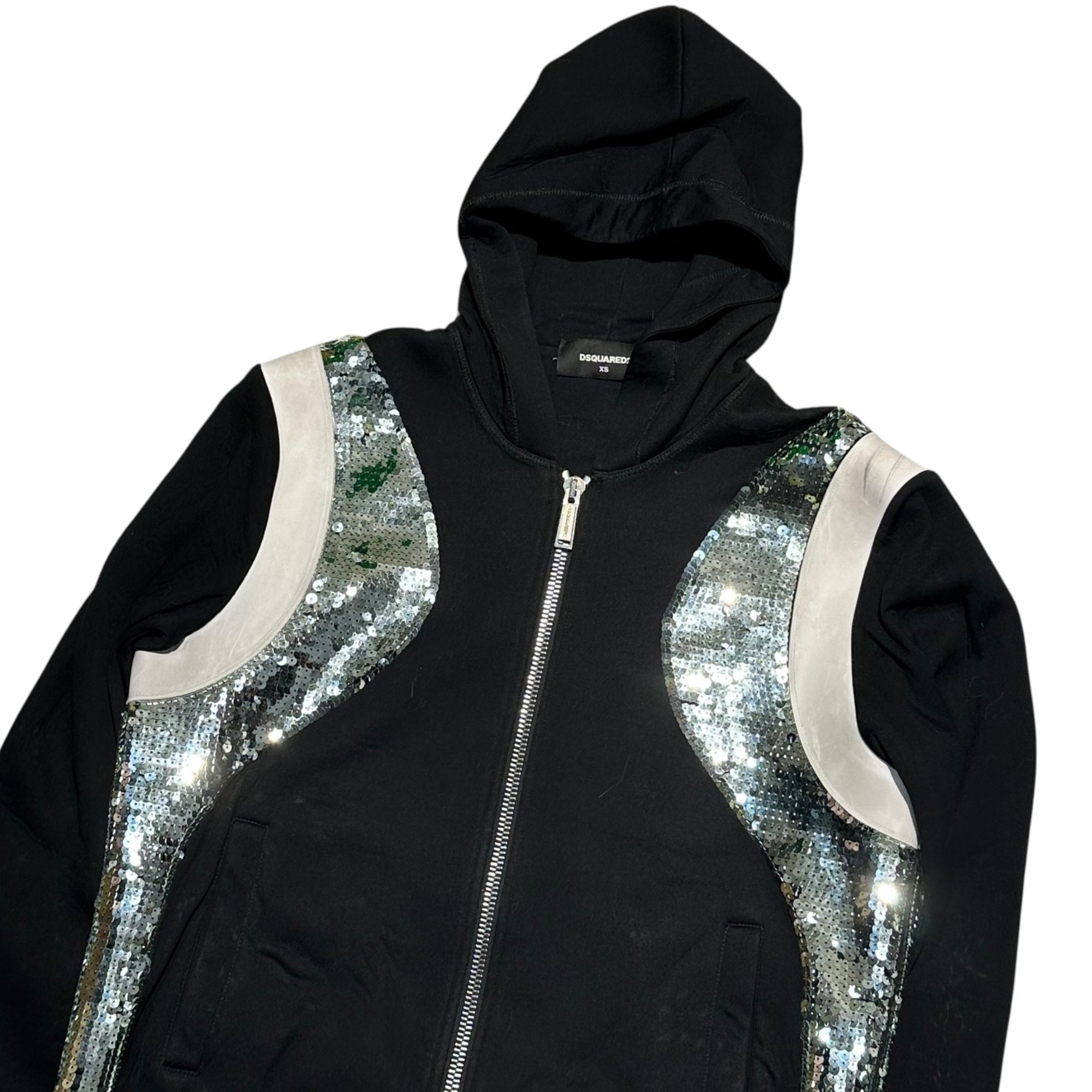 DSQUARED2(ディースクエアード) Sequin-embellished zip-up hoodie スパンコール 装飾 ジップアップ パーカー XS ブラック