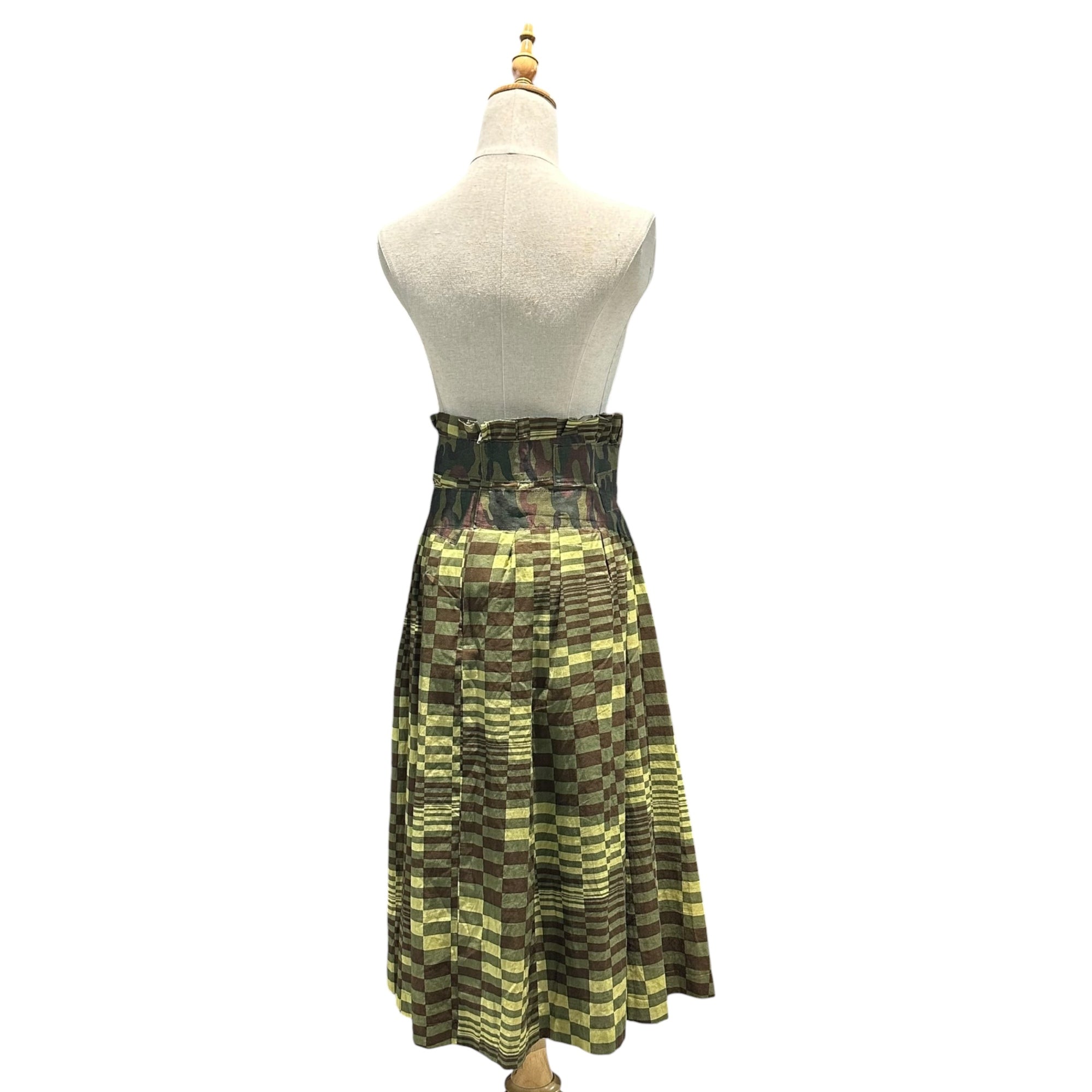 COMME des GARCONS(コムデギャルソン) 2000AW Camouflage Check Patterned Cotton Skirt with Contrast Panels カモフラ チェック 切替 コットン スカート GS-10017S S カーキ AD2000 00s アーカイブ
