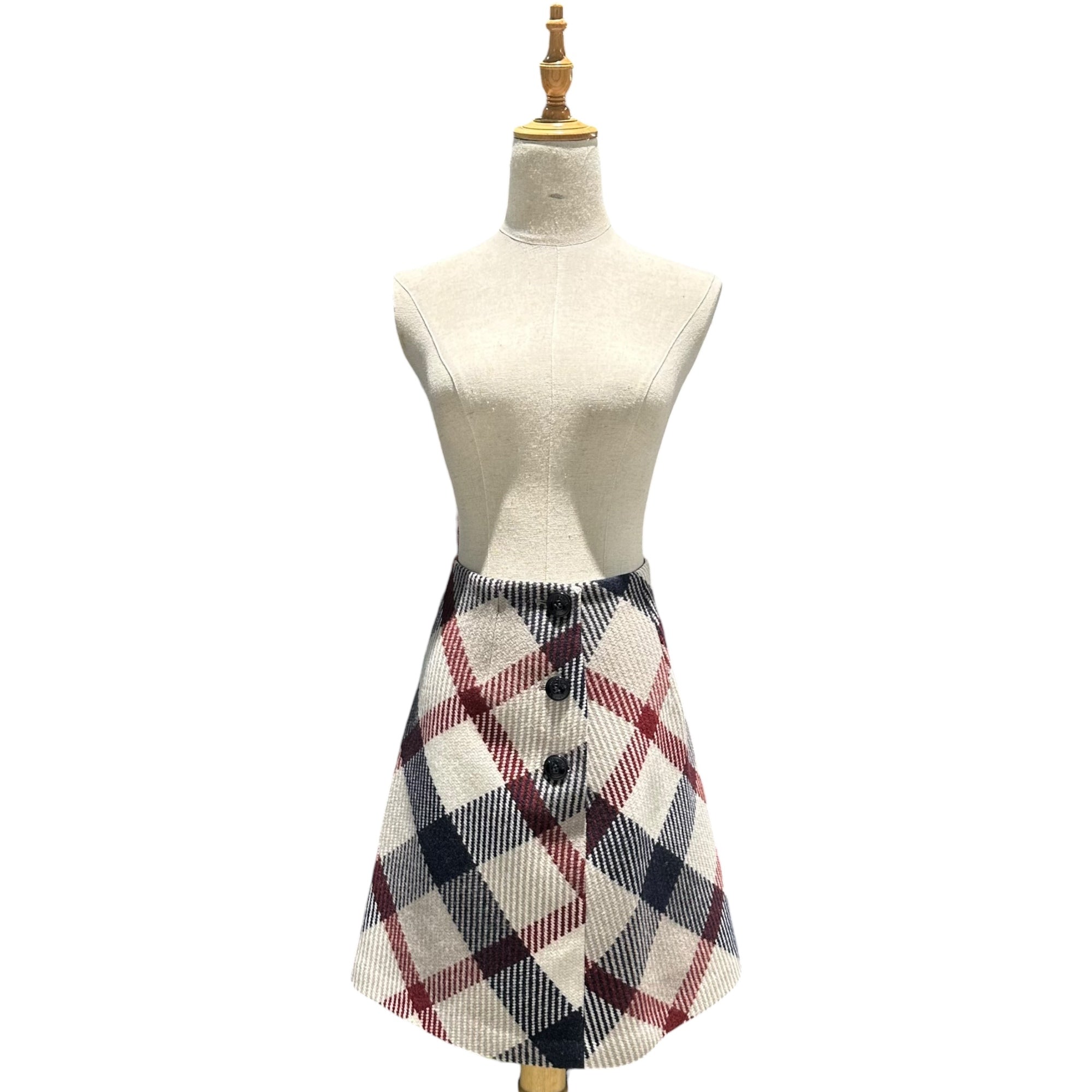 BLUE LABEL CRESTBRIDGE(ブルーレーベルクレストブリッジ) Front 3-button check skirt フロント 3ボタン チェック スカート 55S14-290-42 36(S程度) アイボリー×ダークネイビー×レッド