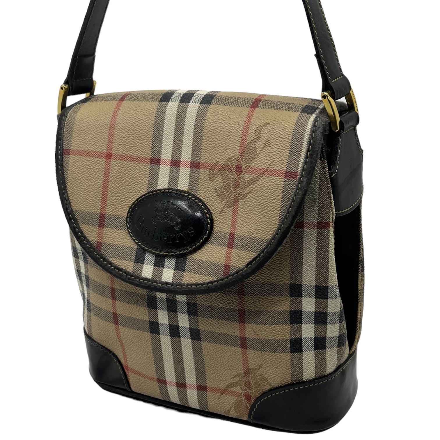 Burberrys(バーバリーズ) Nova check leather shoulder bag ノバチェック レザー ショルダー バッグ ベージュ×ブラウン ヴィンテージ OLD