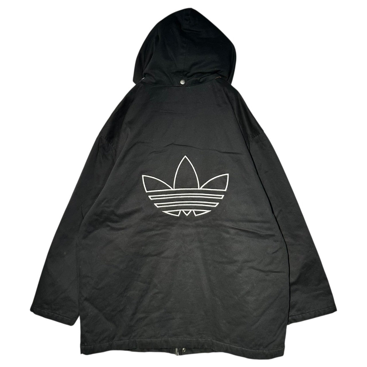 adidas(アディダス) 90's back logo hooded jacket バックロゴ フーデット ジャケット L ブラック×オレンジ 万国旗タグ　90年代