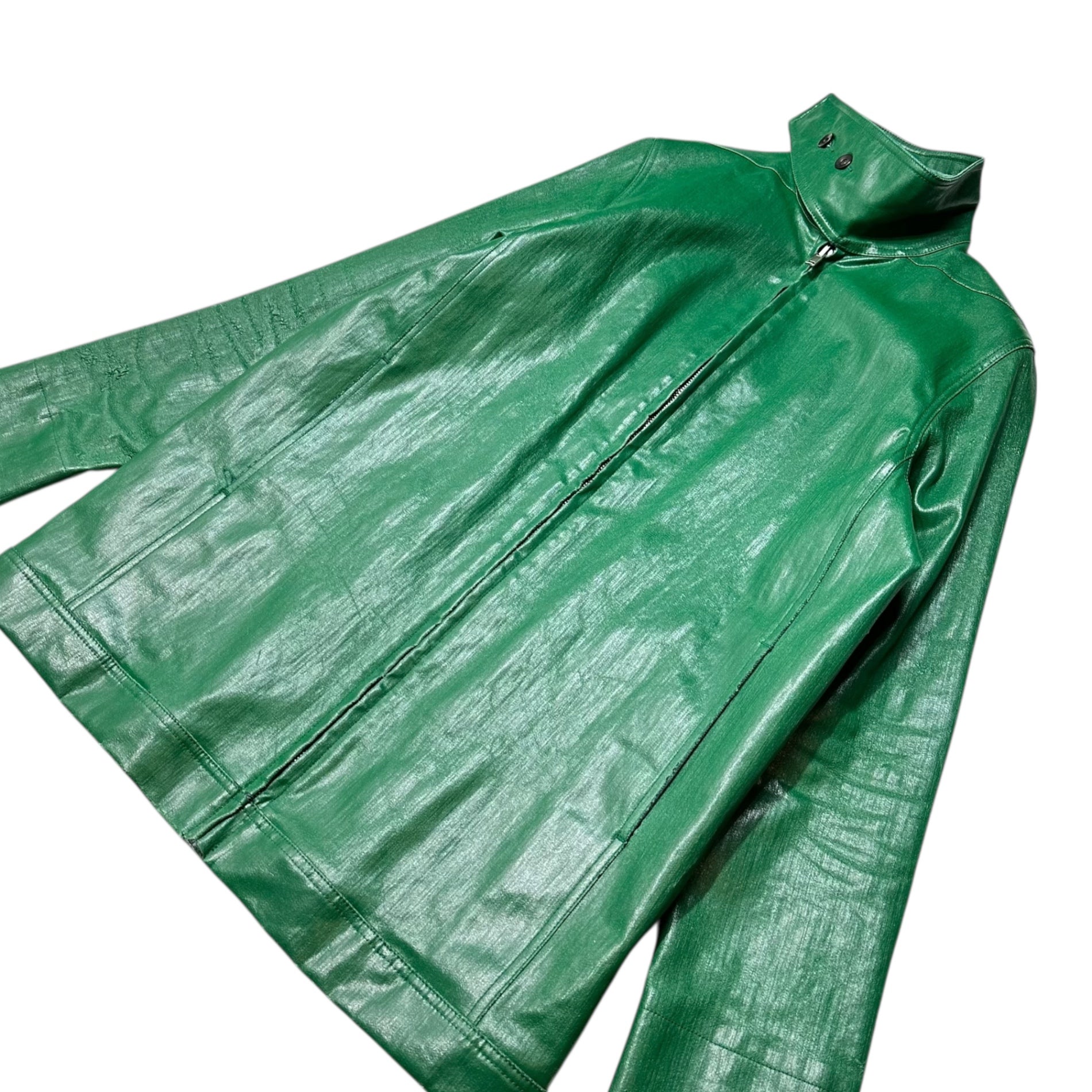 【SALE対象外】Rick Owens DRKSHDW(リックオウエンスダークシャドウ) 18SS Green Polyurethane Coated Zip-Up Black Denim Jacket グリーン ポリウレタン コーティング ジップアップ ブラックデニム ジャケット DU18S3770-SLQ S グリーン