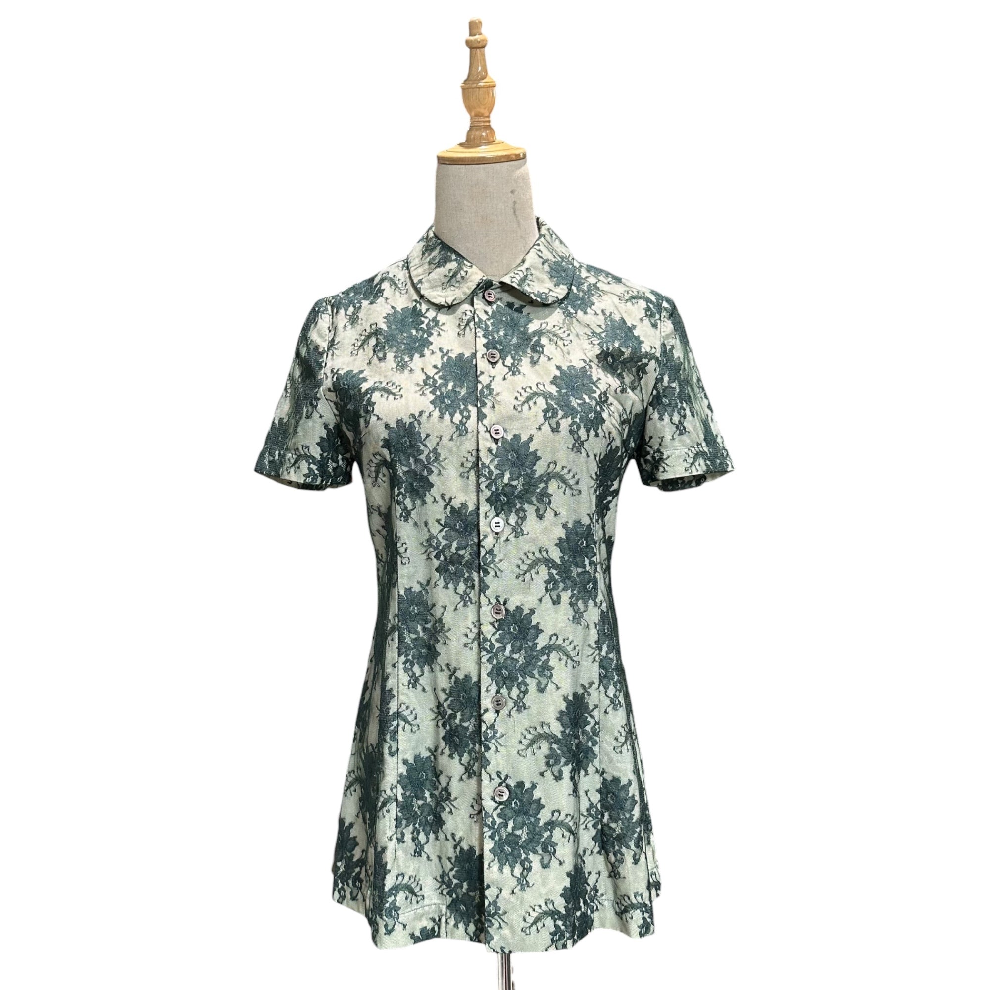 tricot COMME des GARCONS(トリココムデギャルソン) 98SS Floral All-Over Lace S/S Round-Neck Shirt フラワー 総 レース 半袖 丸襟 シャツ TB-020210 M グリーン AD1997 90's 90年代
