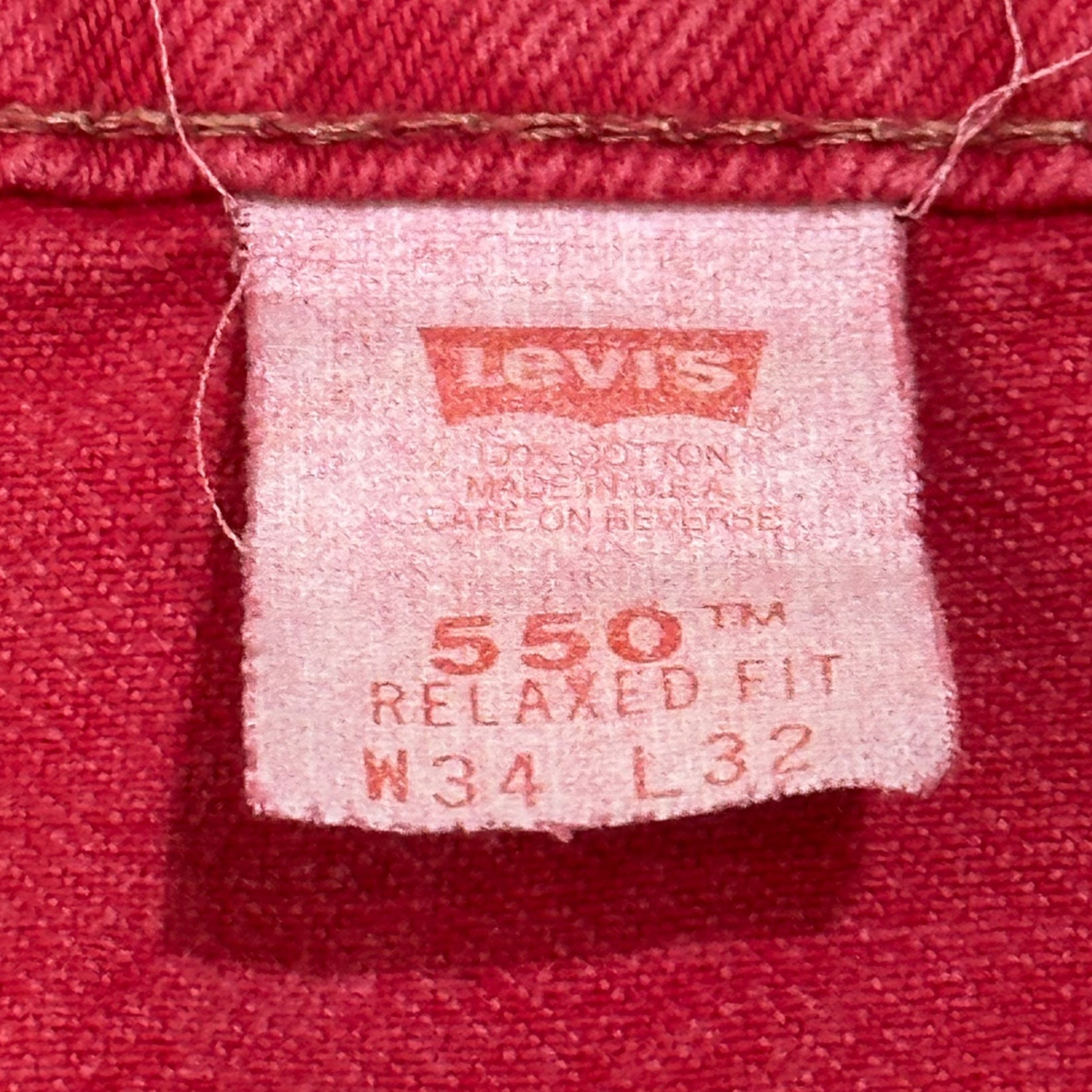 Levi's(リーバイス) 90's 550 USA made RELAXED FIT TAPERED LEG カラー テーパード デニム パンツ 40550-4123 W34 L32 レッド 90年代 1997年製造 オレンジタブ