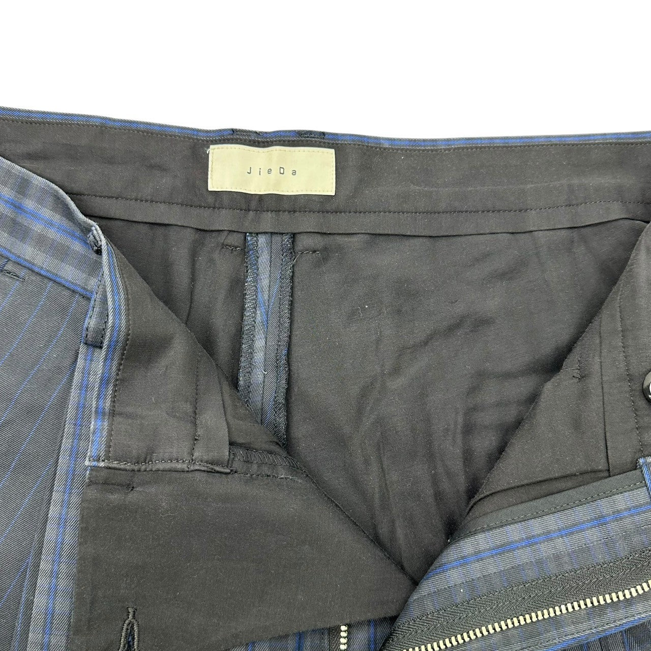 Jieda(ジエダ) SWITCHING TUCK SLACKS スイッチング タックス ラックス jie-19W-PT07-B 2 ブラック×ブルー テーパード チェック 裾ジップ パンツ