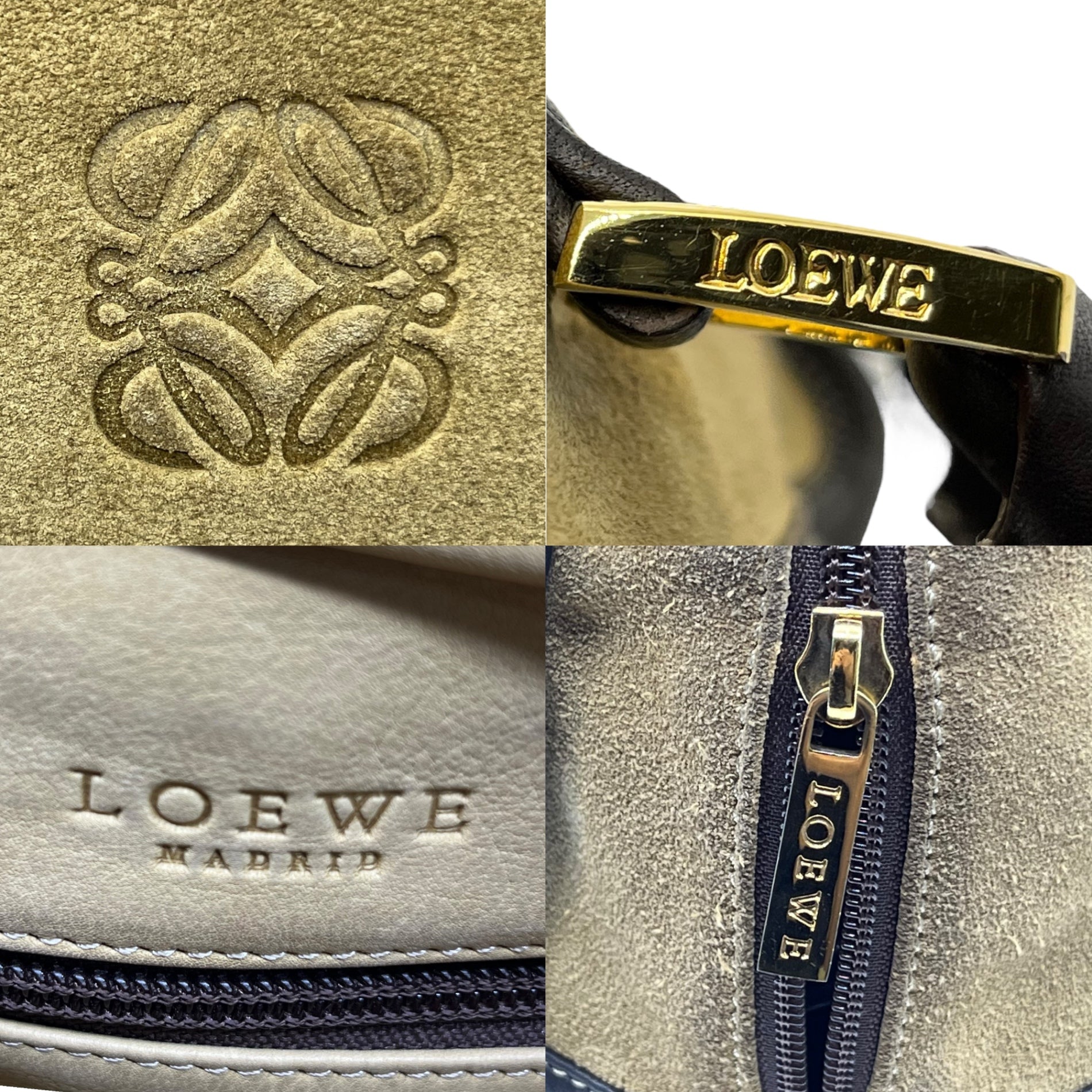 LOEWE(ロエベ) Amazona 28 Anagram Logo Suede Mini Boston Handbag アマソナ28 アナグラム ロゴ スウェード ミニ ボストン バッグ ベージュ×ブラウン OLD ヴィンテージ レザー 本革