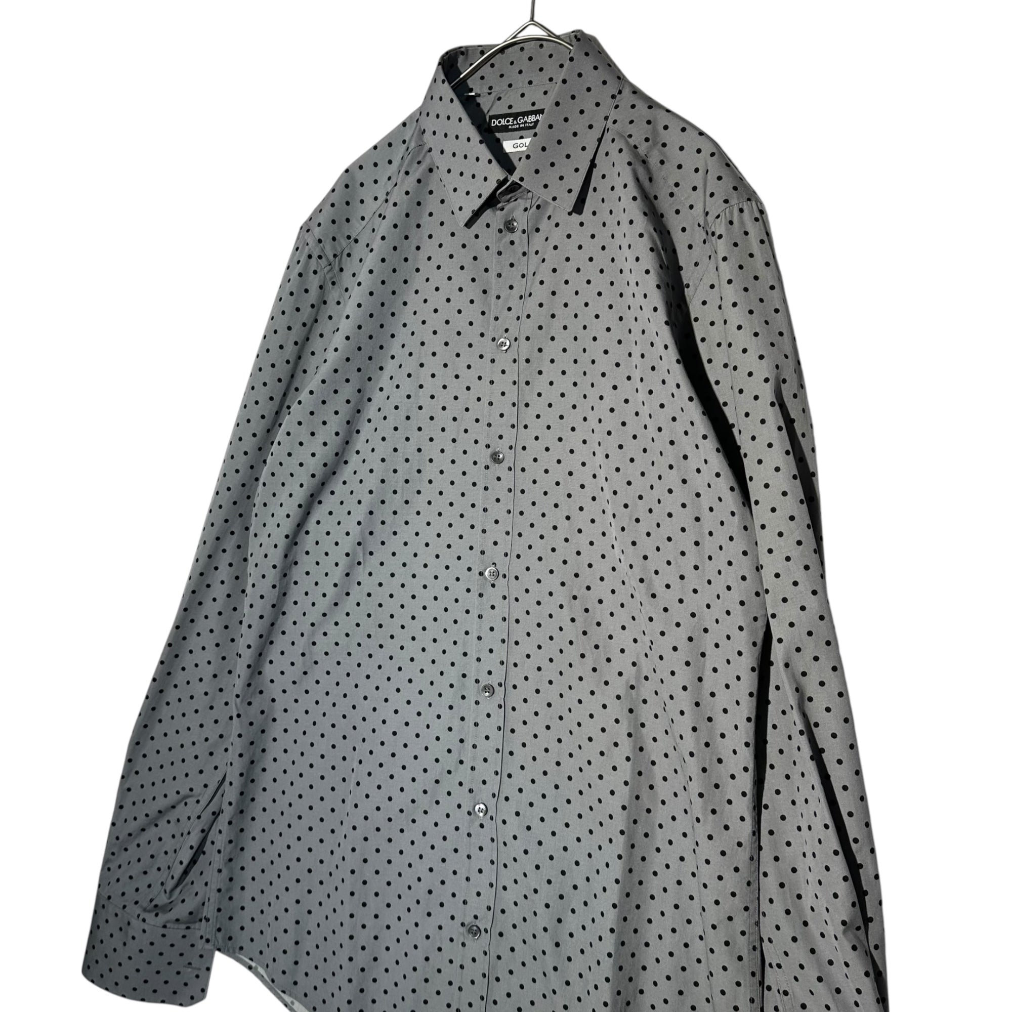 DOLCE&GABBANA(ドルチェ&ガッバーナドルガバ) GOLD Dot pattern L/S shirt ドット柄 長袖 シャツ G5CP0T FS5Q7 39 15 1/2(M程度) グレー×ブラック