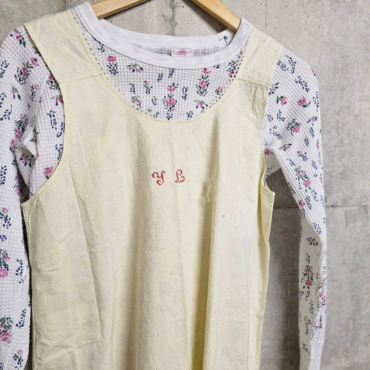 Euro Vintage(ヨーロッパヴィンテージ) Drawing_10'~20's french cotton camisole dress/フレンチコットンキャミソールワンピース 表記なし(Mサイズ程度) ベージュ