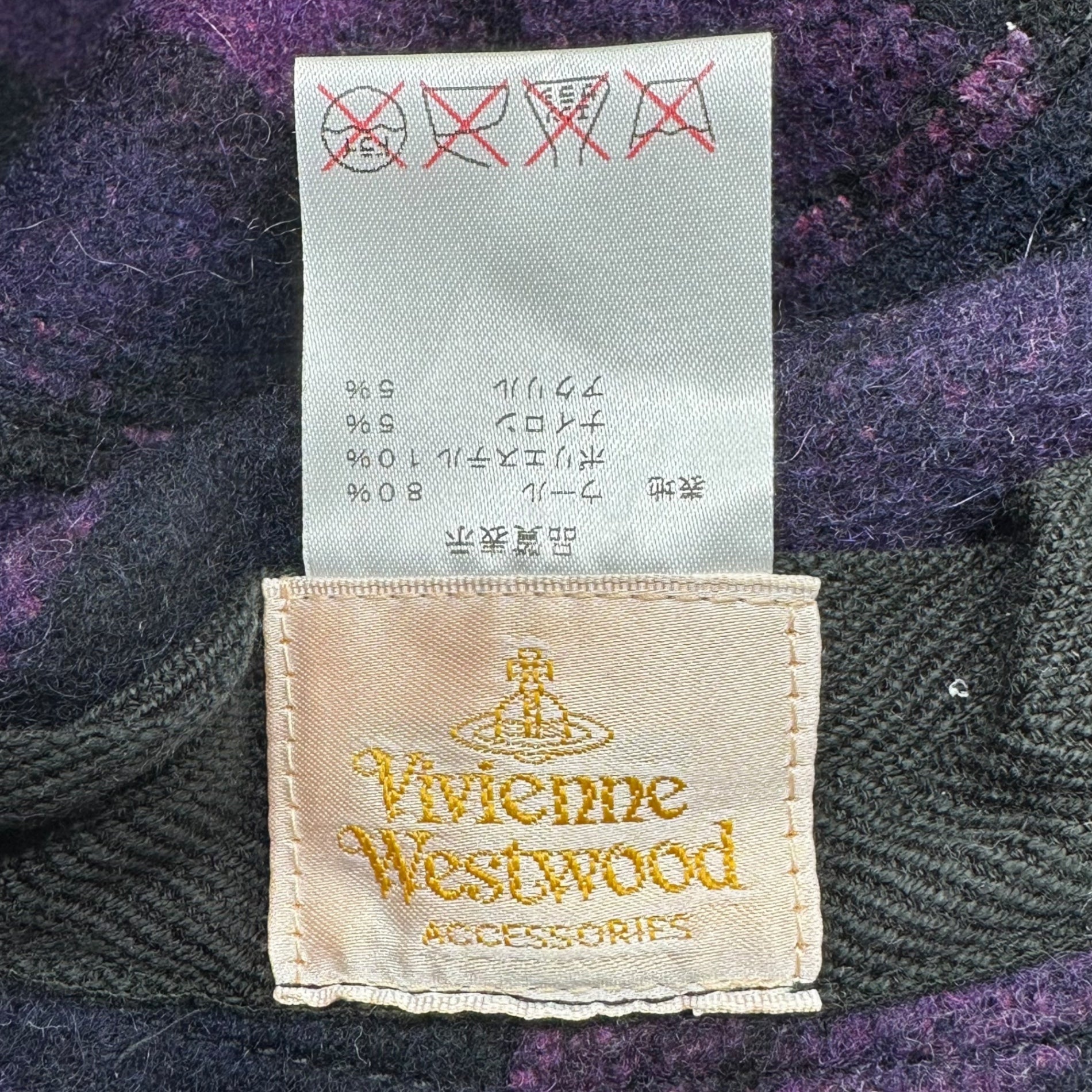 Vivienne Westwood(ヴィヴィアンウエストウッド) Orb Button Decorative Check Felt Hat オーブボタン 装飾 チェック フェルト ハット パープル×ブラック