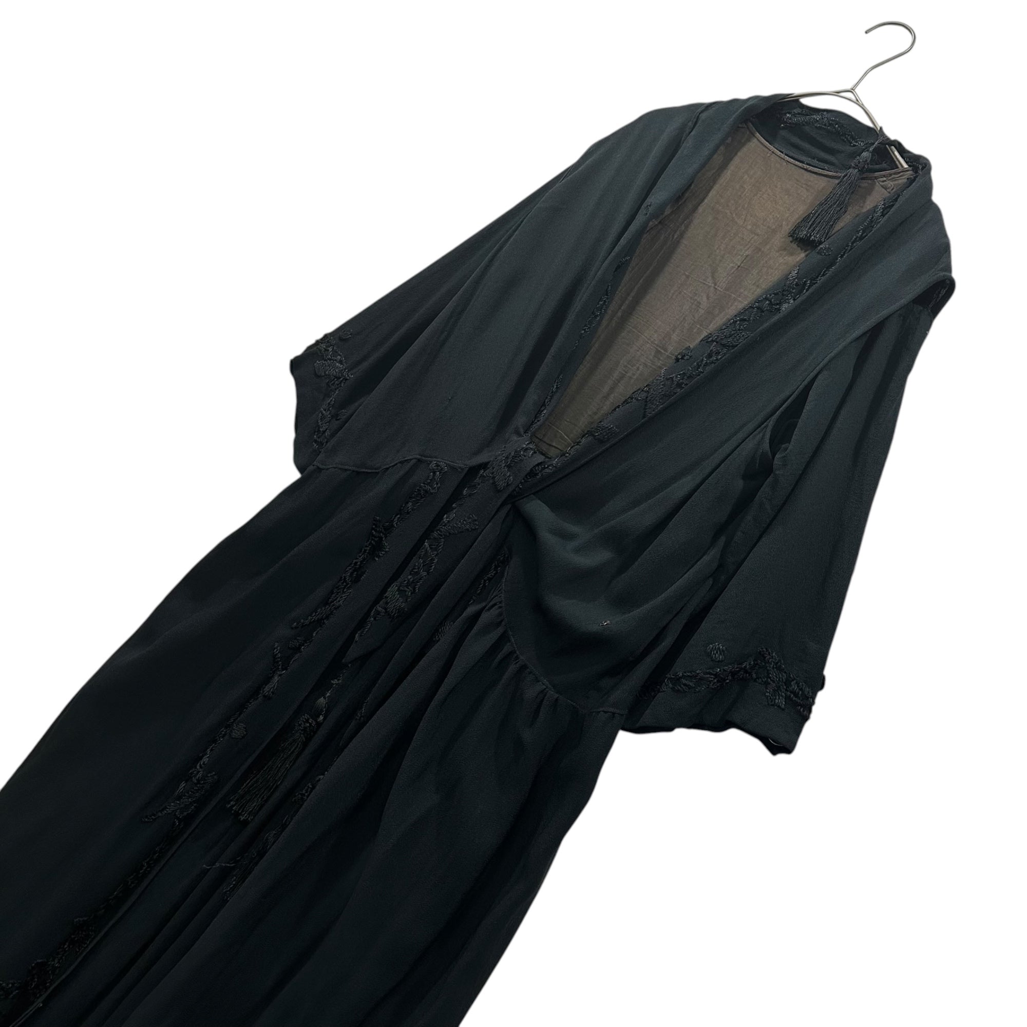 Euro antique(ヨーロッパアンティーク) 10～20's victoria rayon layered long onepiece レーヨンのレイヤードワンピース ウエスト：約72cm,着丈：約126cm/各所ダメージ有 ブラック