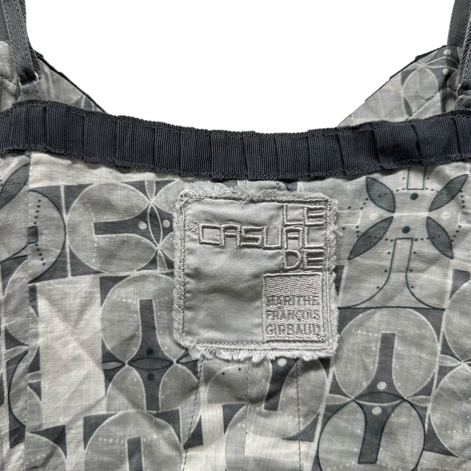 MARITHE FRANCOIS GIRBAUD(マリテフランソワジルボー) 00's All-over print linen camisole blouse 総柄 リネン キャミソール ブラウス F6-5356 M グレー Y2K ビスチェ フレア