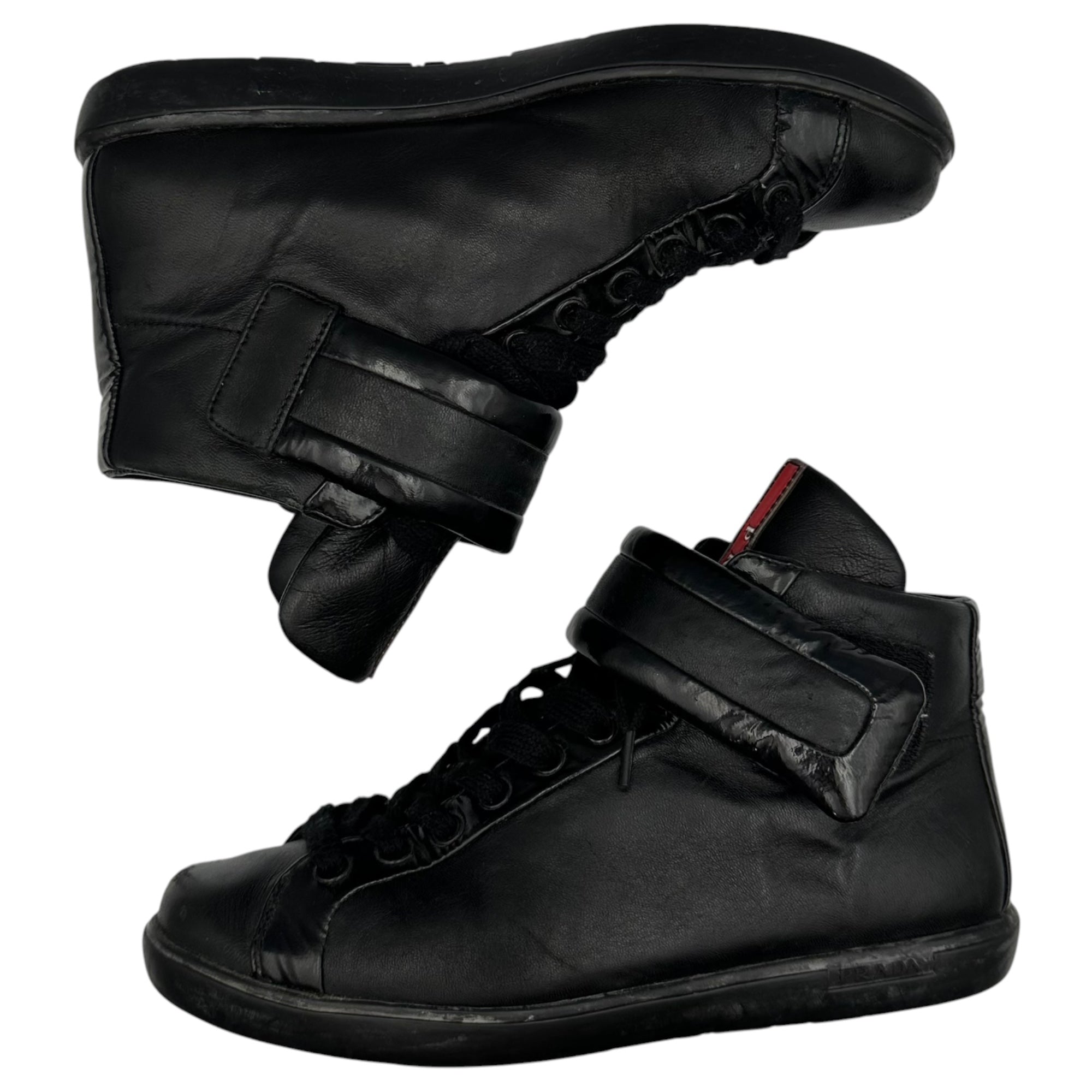 PRADA SPORT(プラダスポーツ) High-Top Leather Sneakers ベルクロ ハイカット レザー スニーカー 3T 5466 38 1/2(25cm程度) ブラック