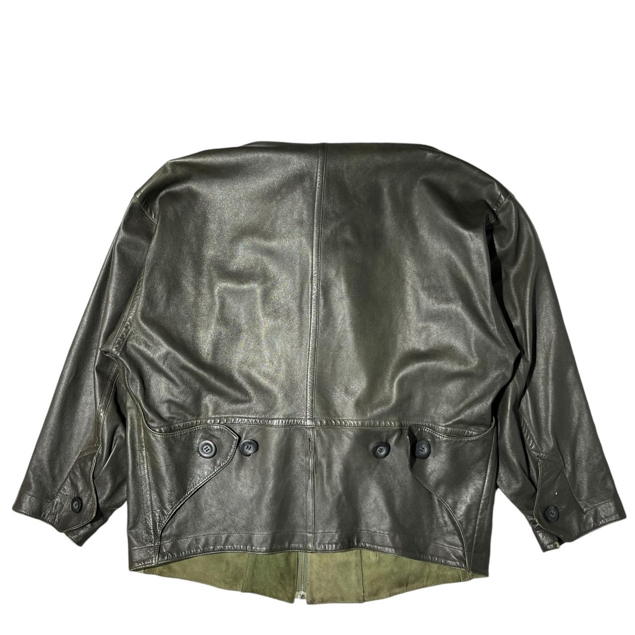 ISSEY MIYAKE(イッセイミヤケ) 80's Vintage Double layered leather jacket 80年代 ヴィンテージ 二重羽織 レザージャケット JQ33017 M ブラック×カーキ 筆タグ 稀少品 アーカイヴ